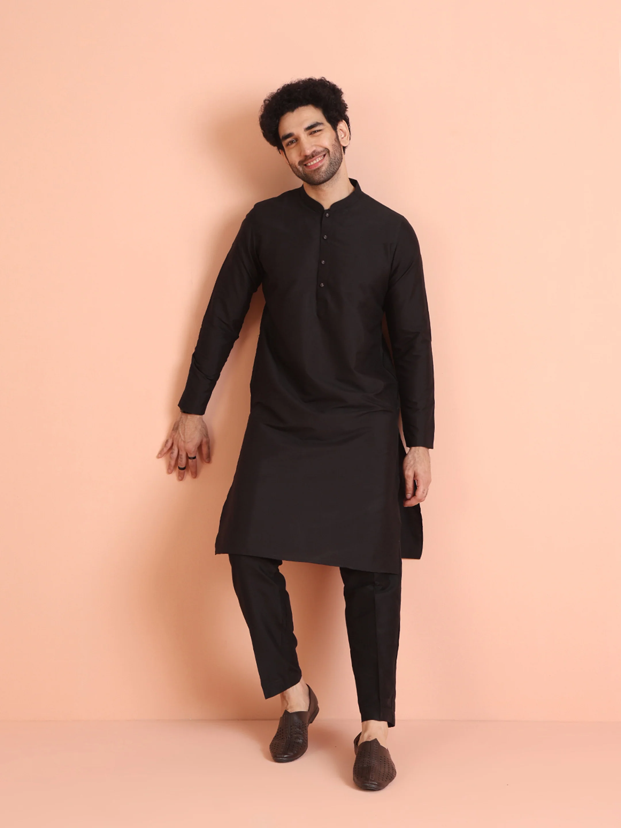 Black Cotton Plain Kurta