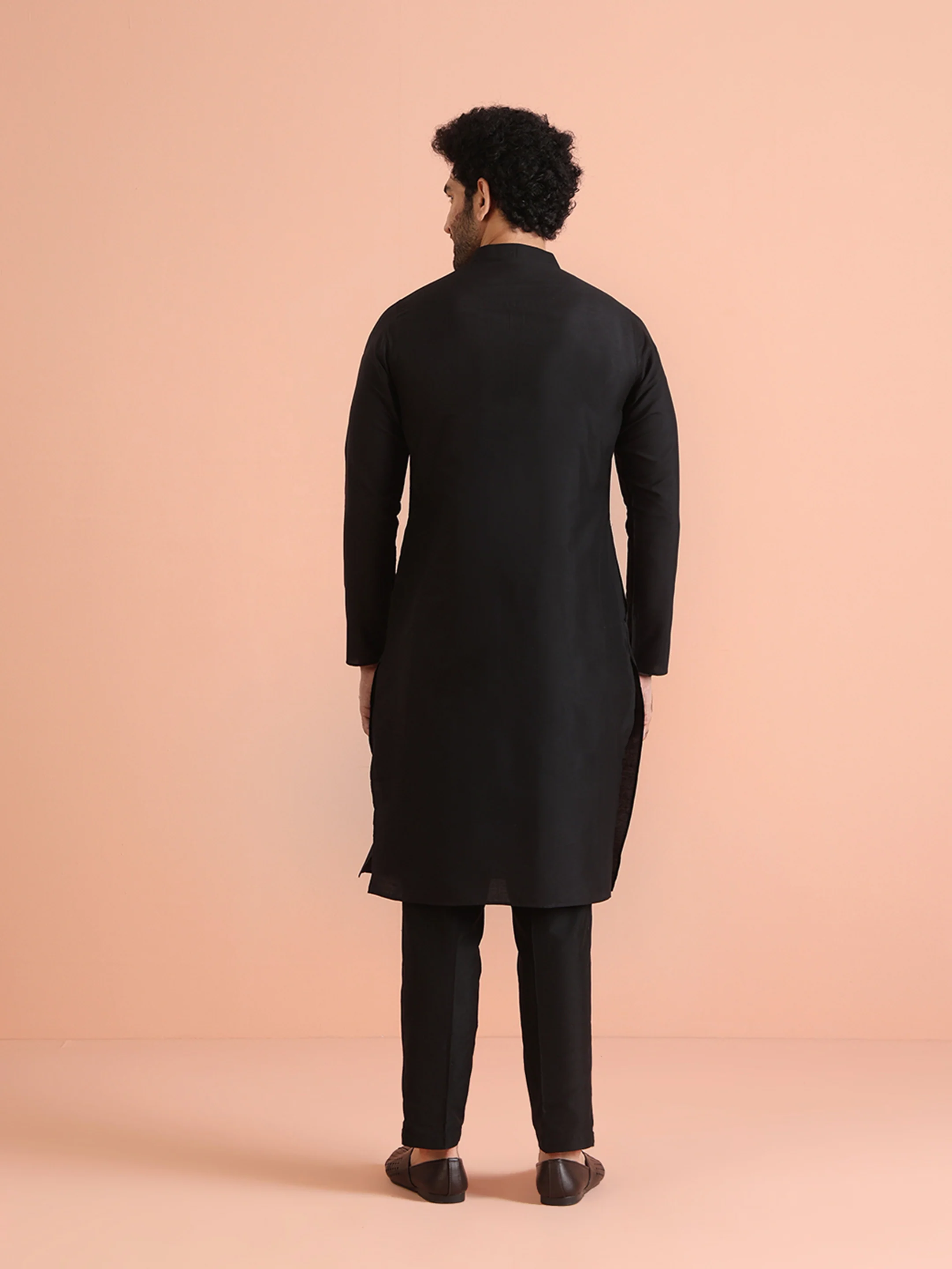 Black Cotton Plain Kurta - Image 5