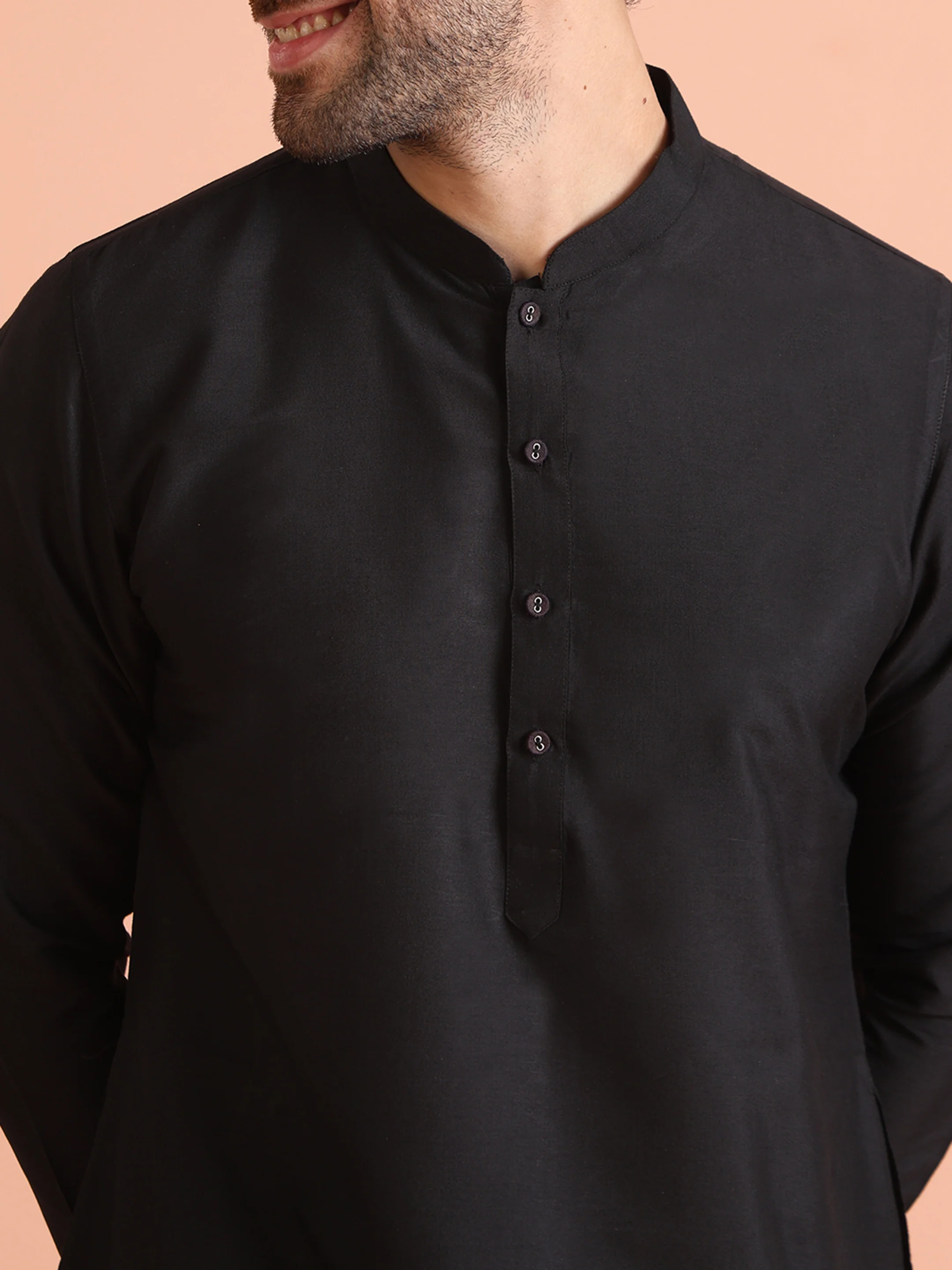 Black Cotton Plain Kurta - Image 6
