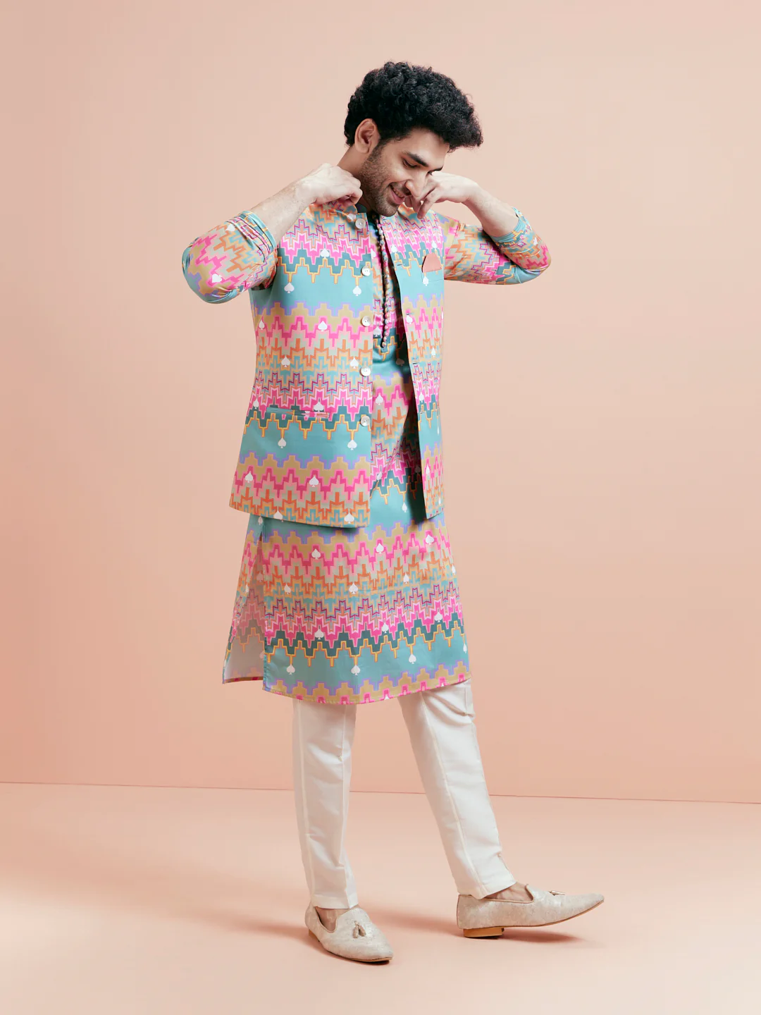 Multicolor Jacket Kurta Trouser Set - Image 4