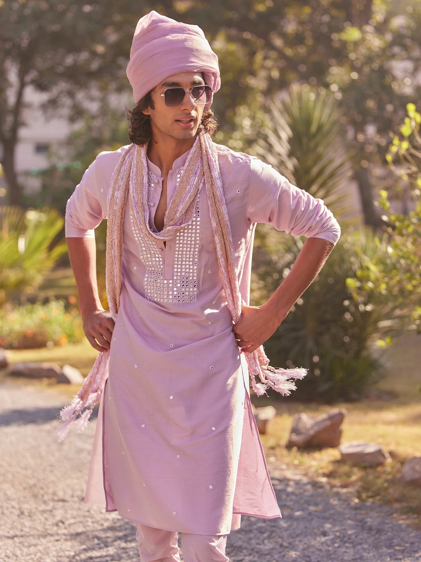 Lilac Silk Mirror Work Kurta Churidar Dupatta - Image 10