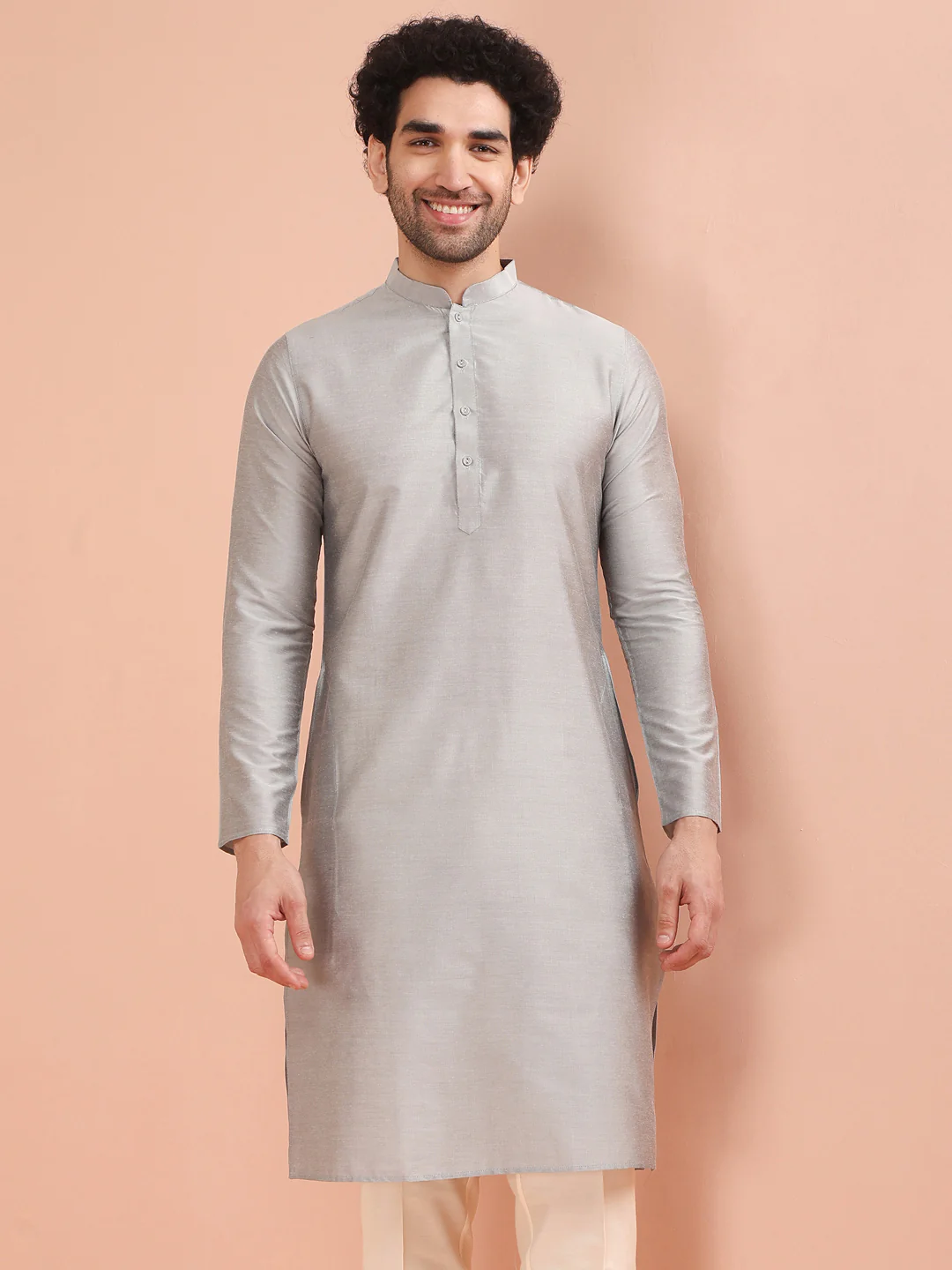 Men Grey Solid Kurta