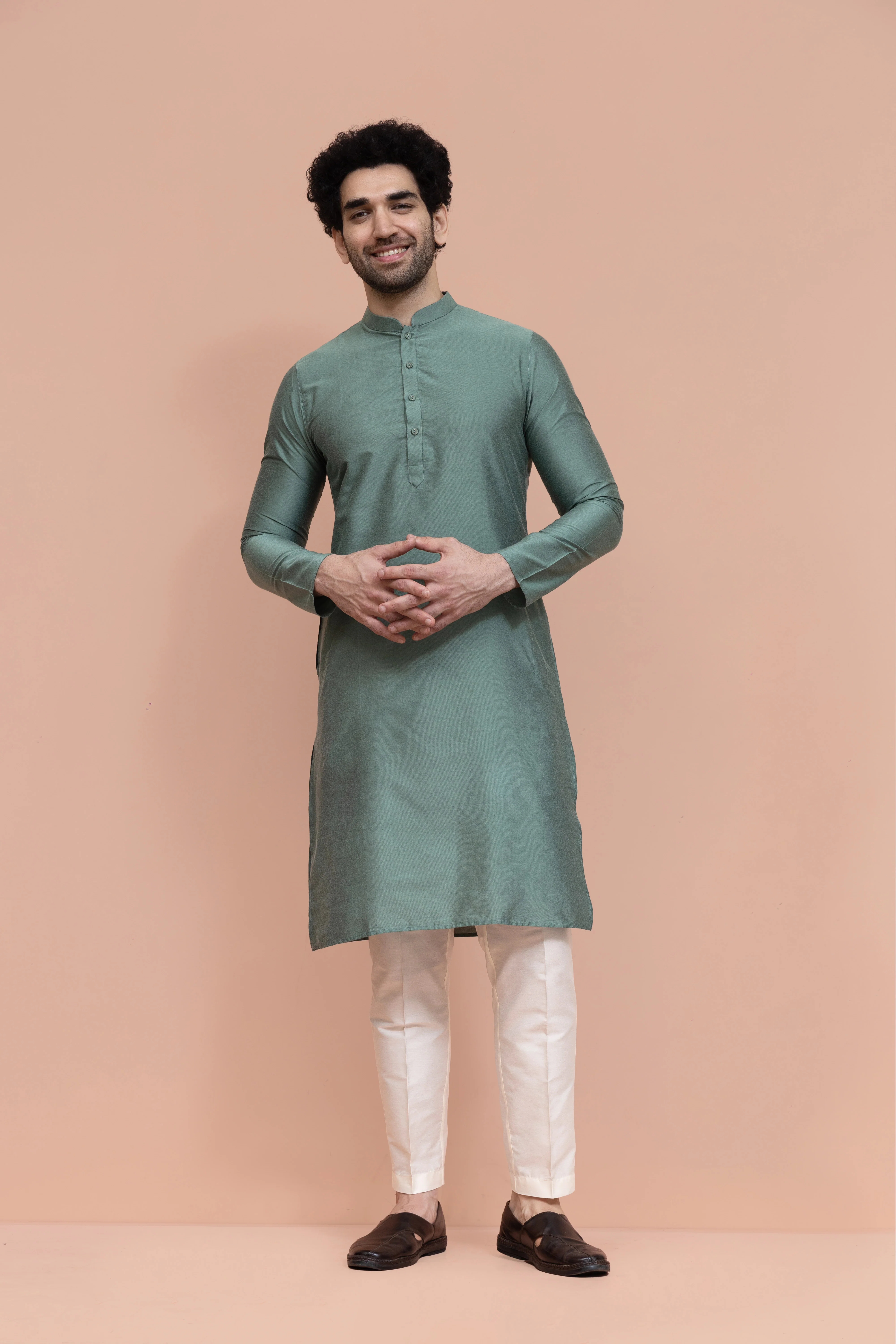 Men Off White Geometric Kurta Indo-western Trouser Set - Image 7