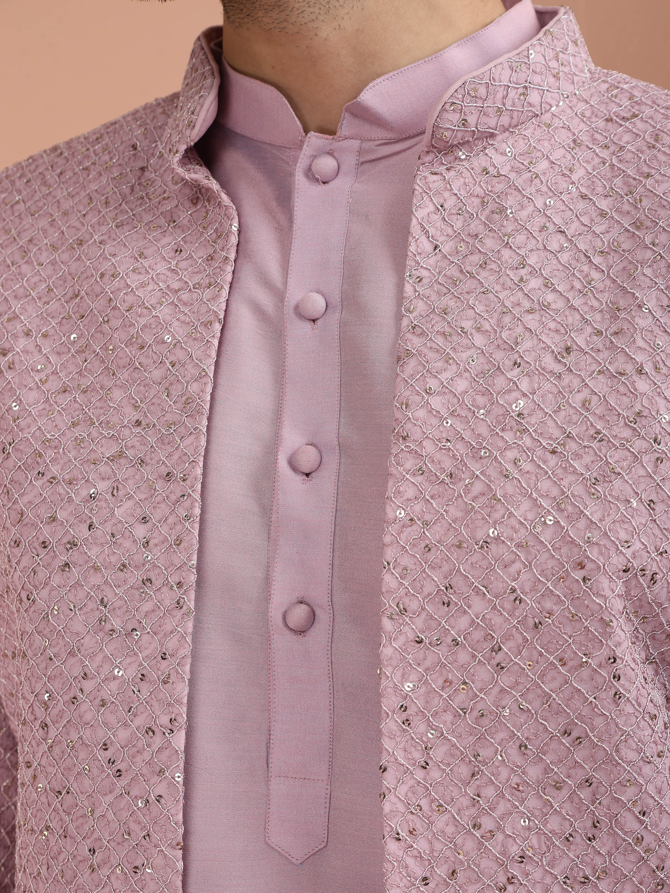 Men Pink Printed Kurta Indowestern Trouser Set with Abstract - Image 6