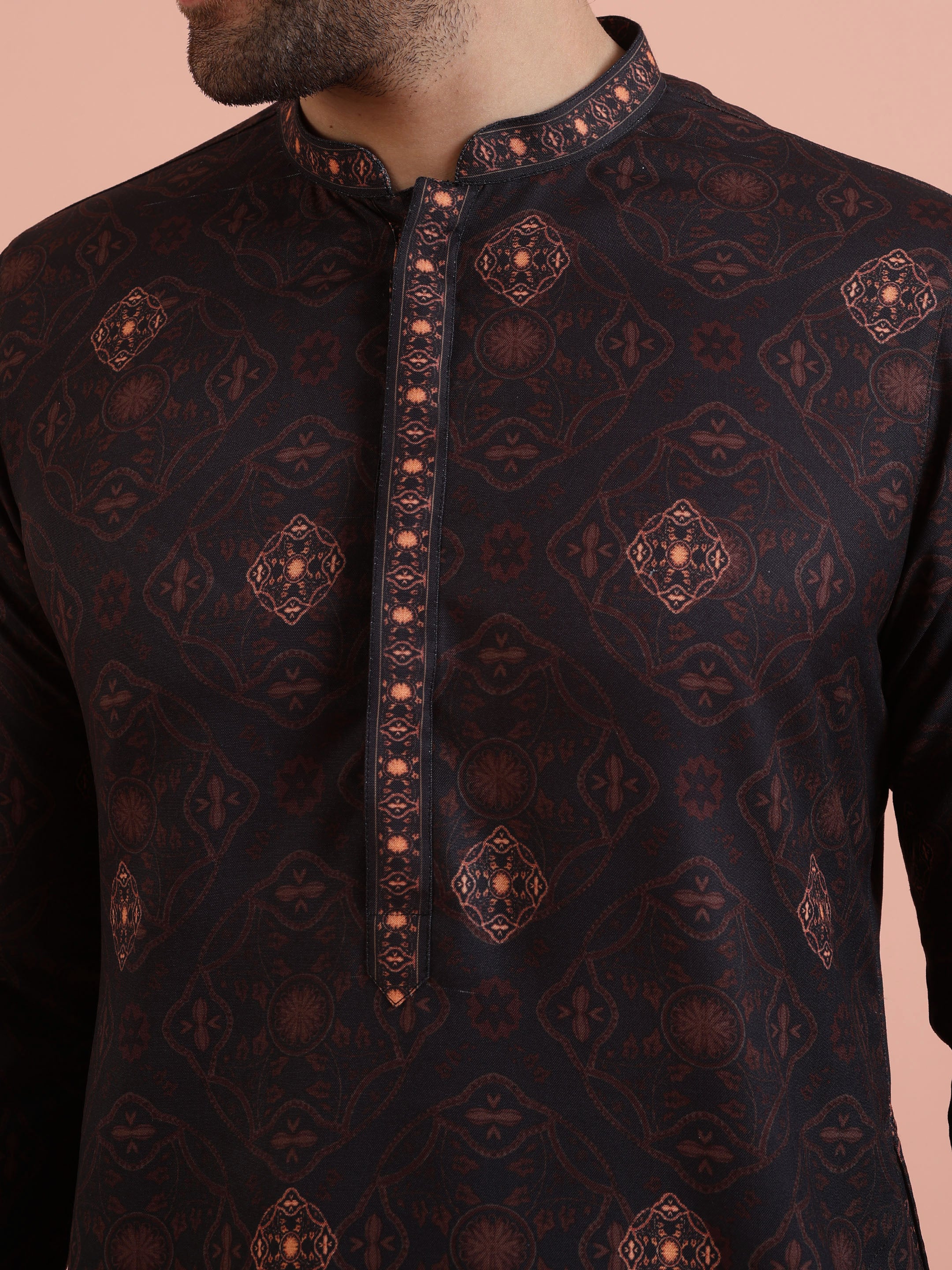 Men Black Printed Geometric Kurta - Image 5