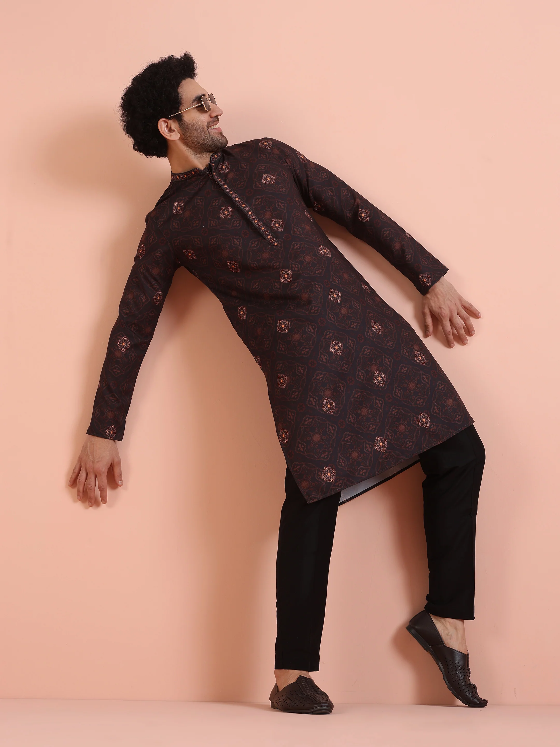 Men Black Printed Geometric Kurta - Image 6