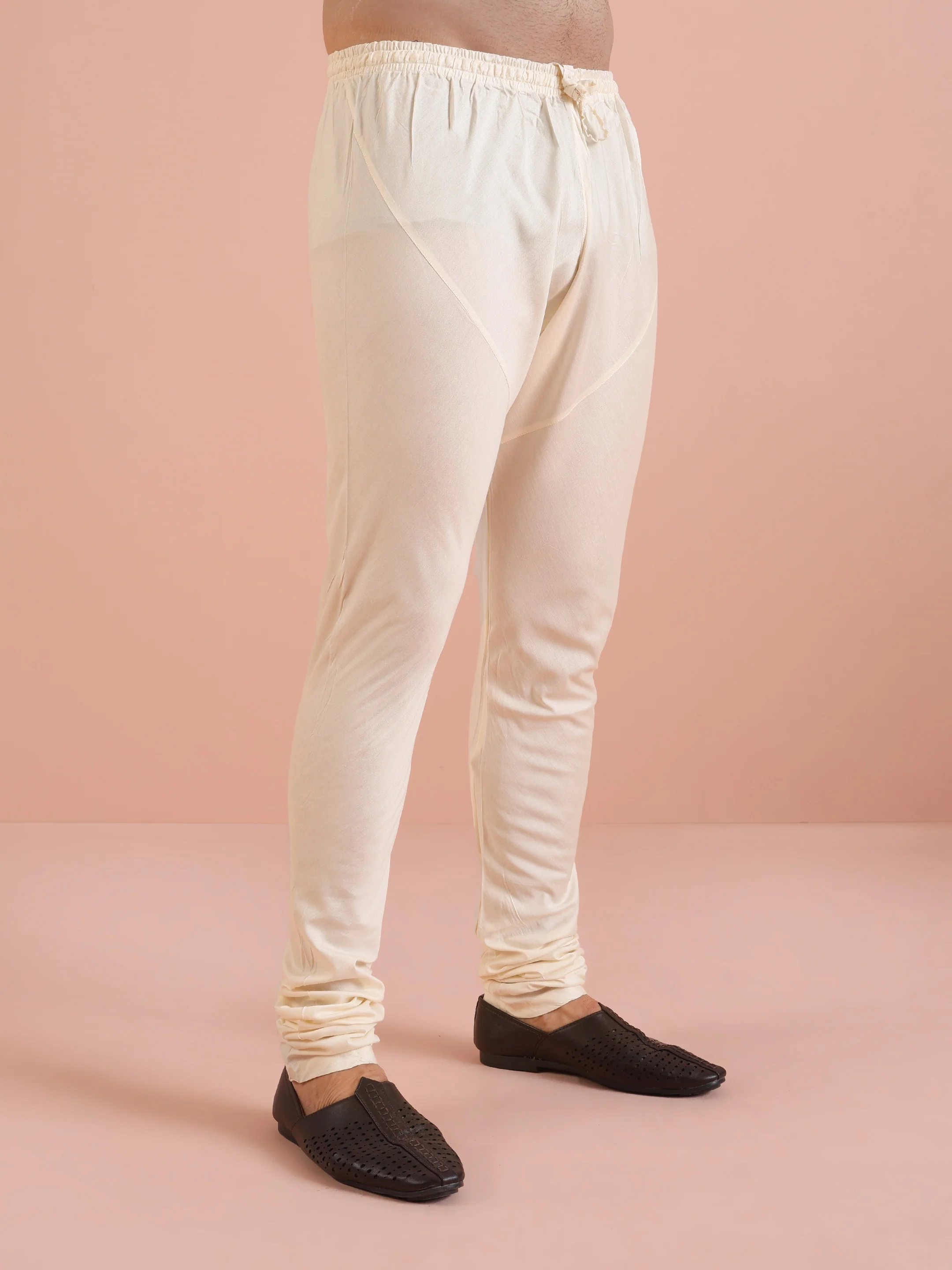 Men White Printed Floral Kurta Churidar Set - Image 6