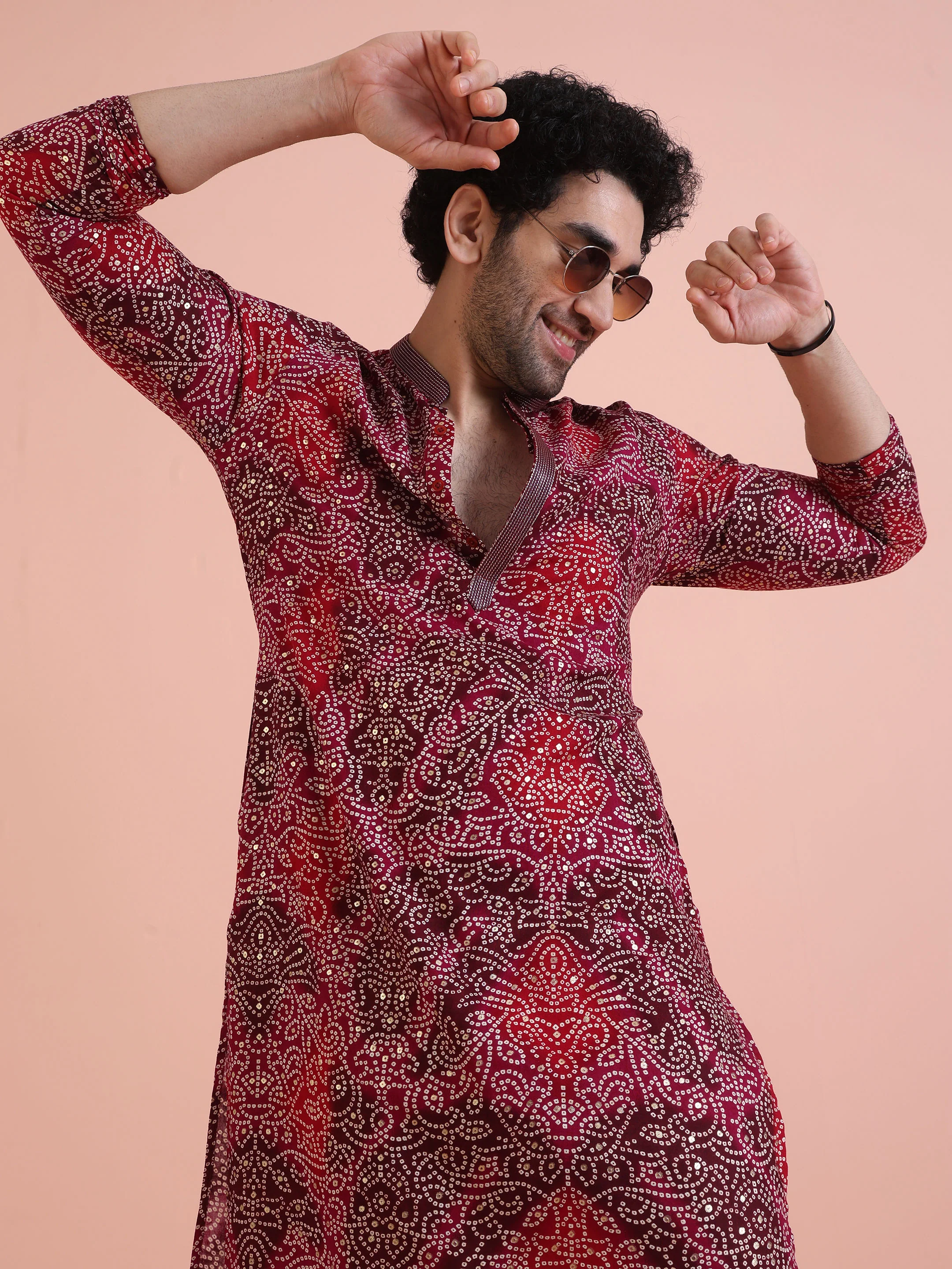 Red Cotton Silk Printed Kurta - Image 6