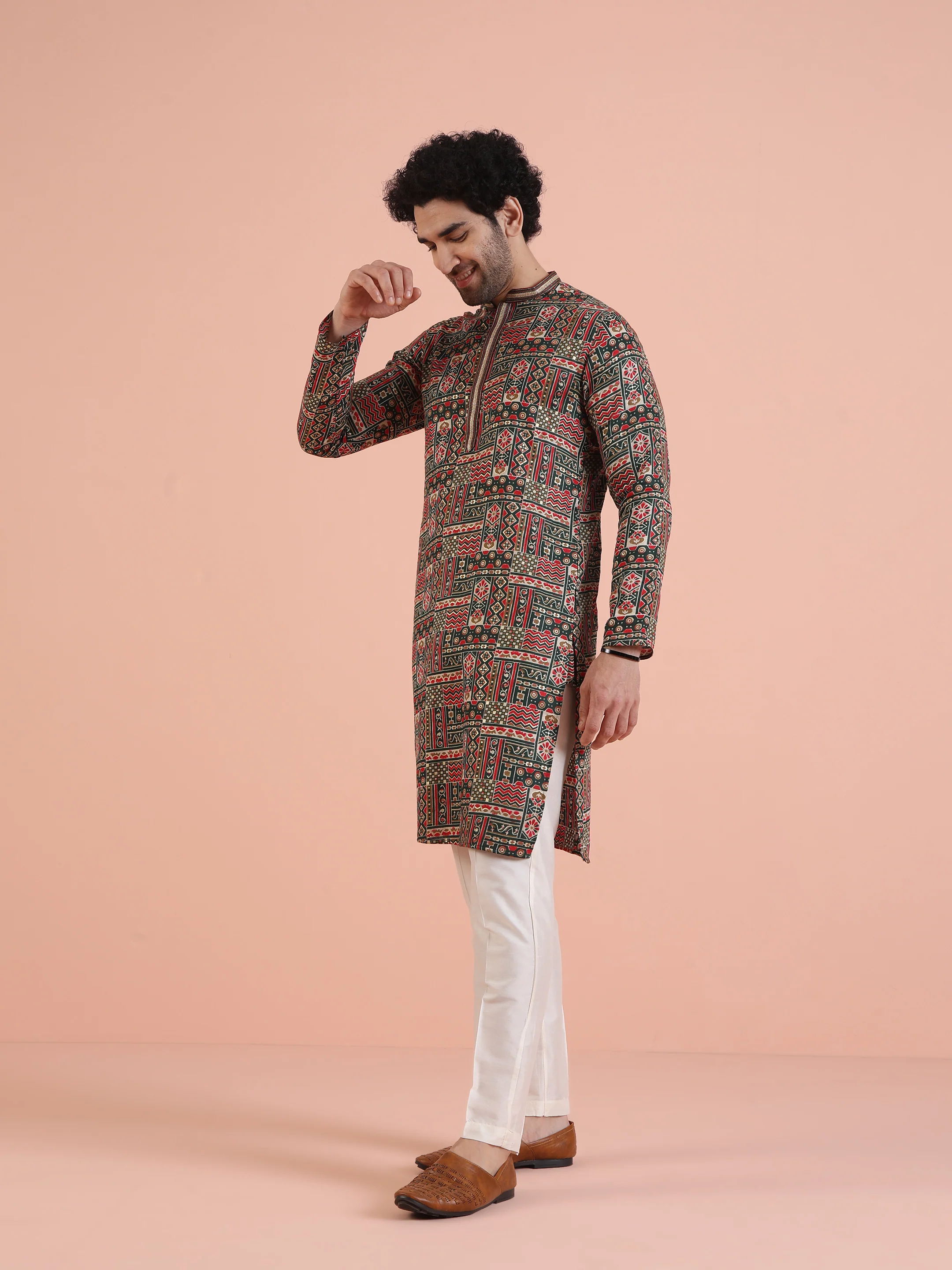 Multicolor Printed Silk Blend Kurta - Image 3