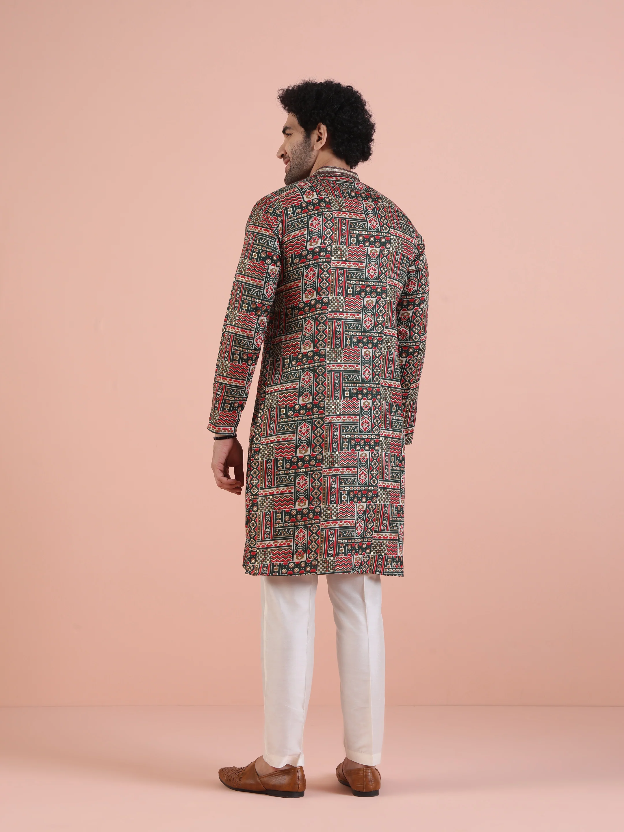Multicolor Printed Silk Blend Kurta - Image 4