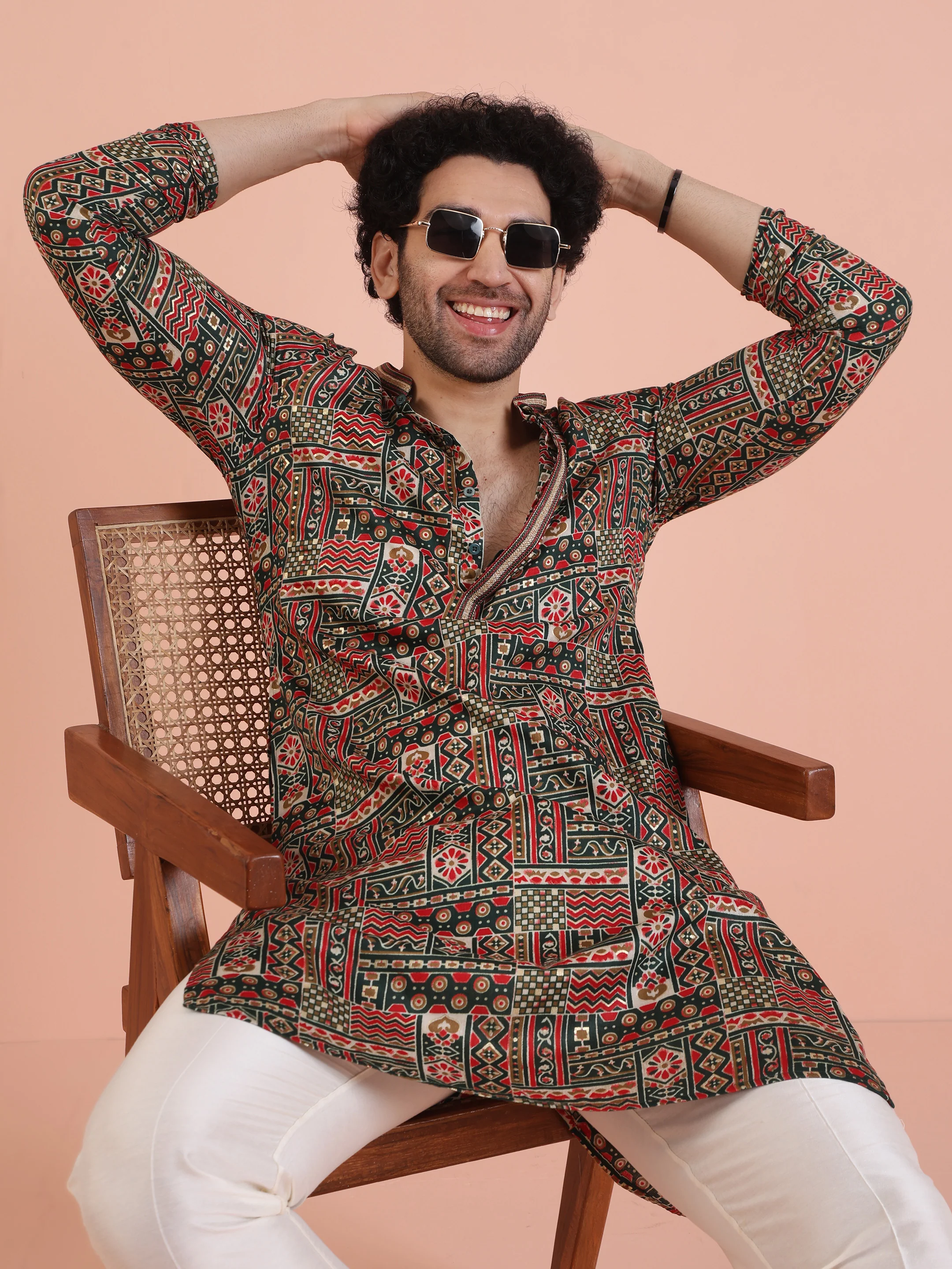 Multicolor Printed Kurta Cream Trouser Set - Image 7