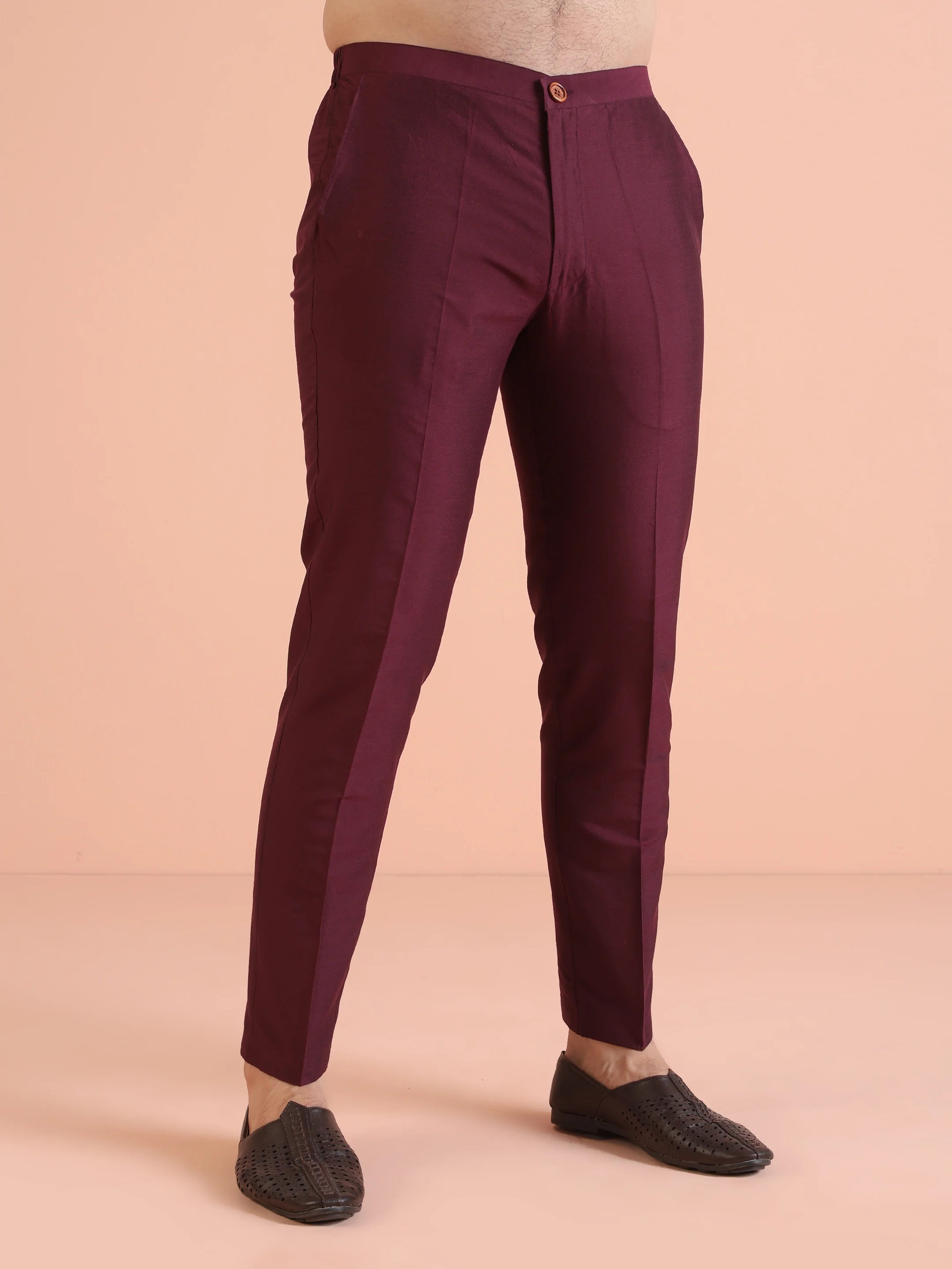Men Wine Printed Geometric Kurta Trouser Set - Image 7
