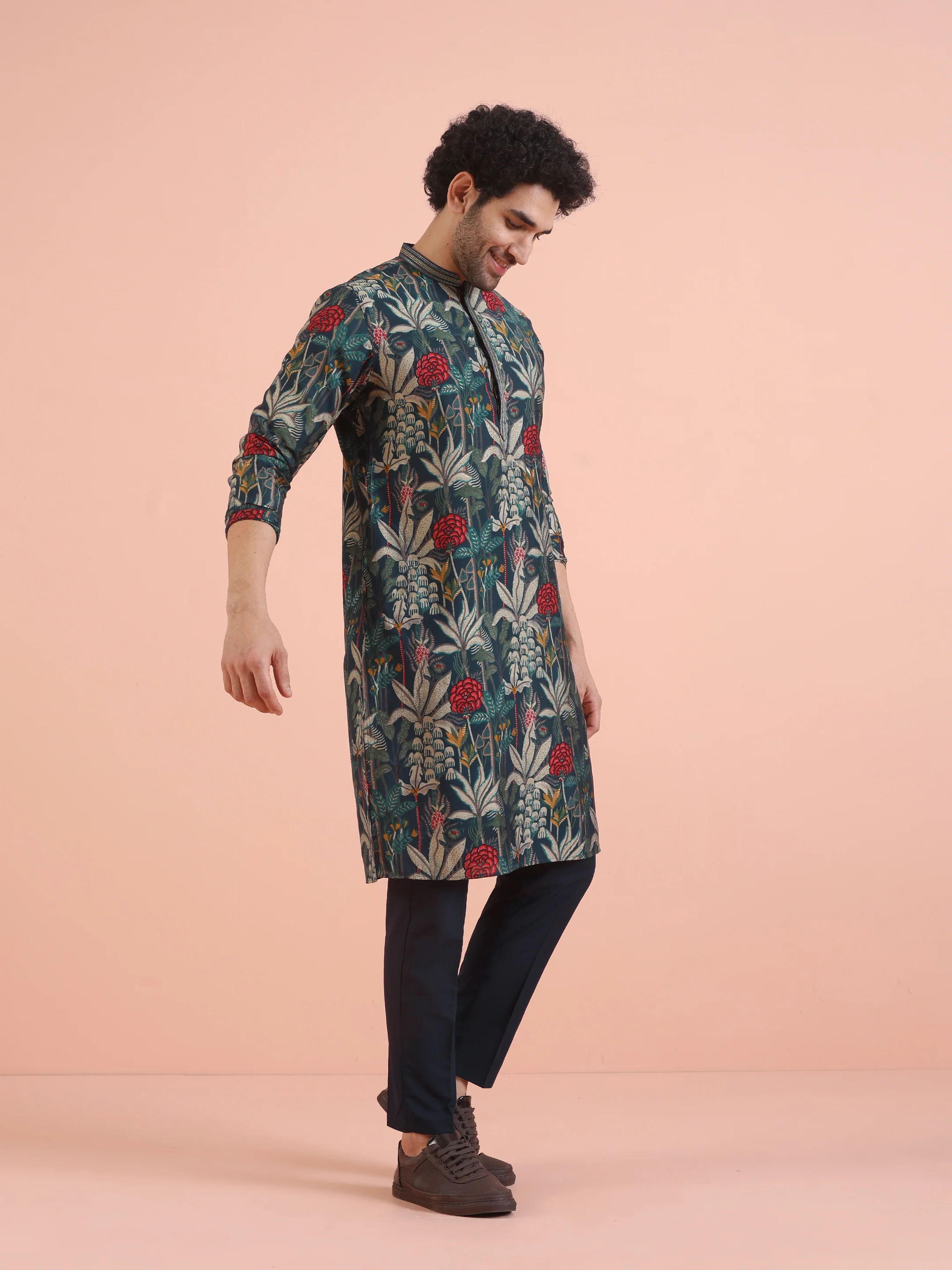 Multicolor Botanical Printed Silk Blend Kurta - Image 2