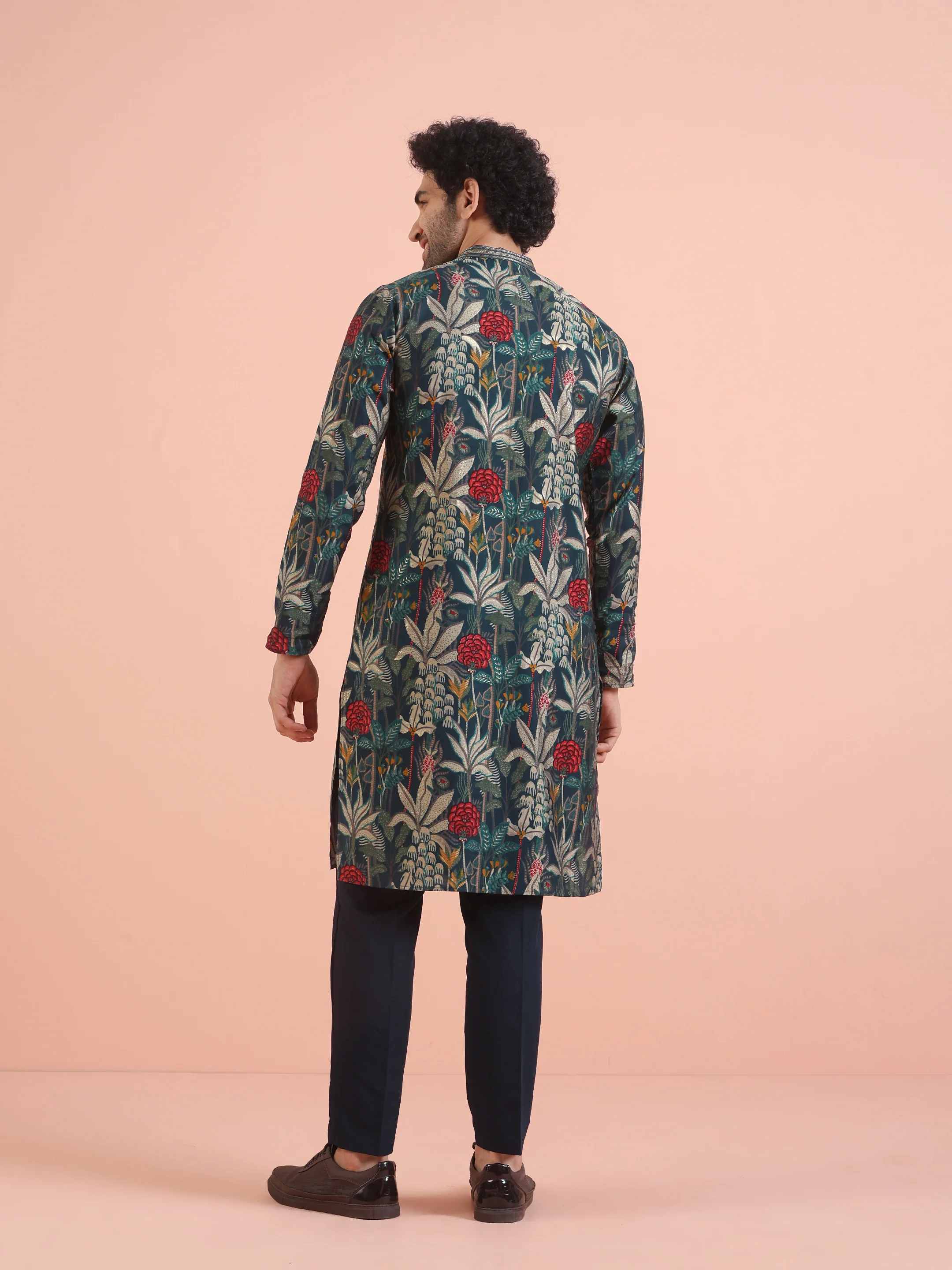 Multicolor Botanical Printed Silk Blend Kurta - Image 4