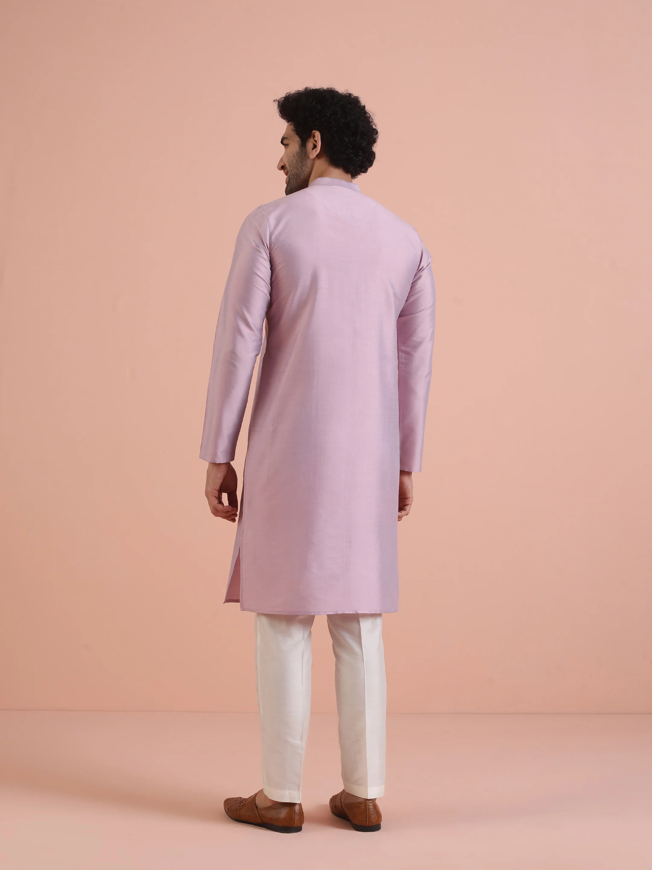 Men Onion pink Pleated Pleated Kurta Trouser Set - Image 4