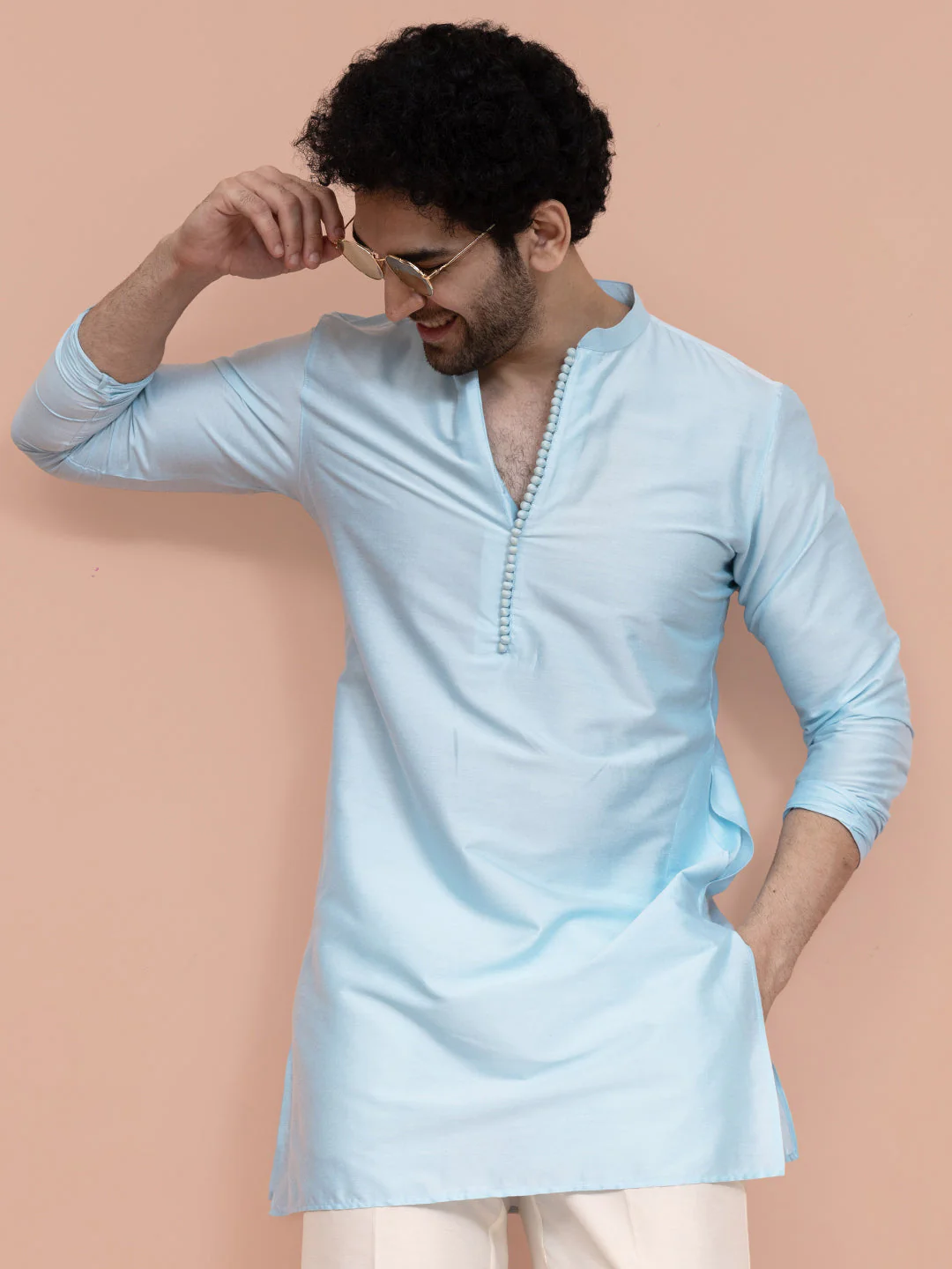 Men Blue Solid Kurta - Image 15