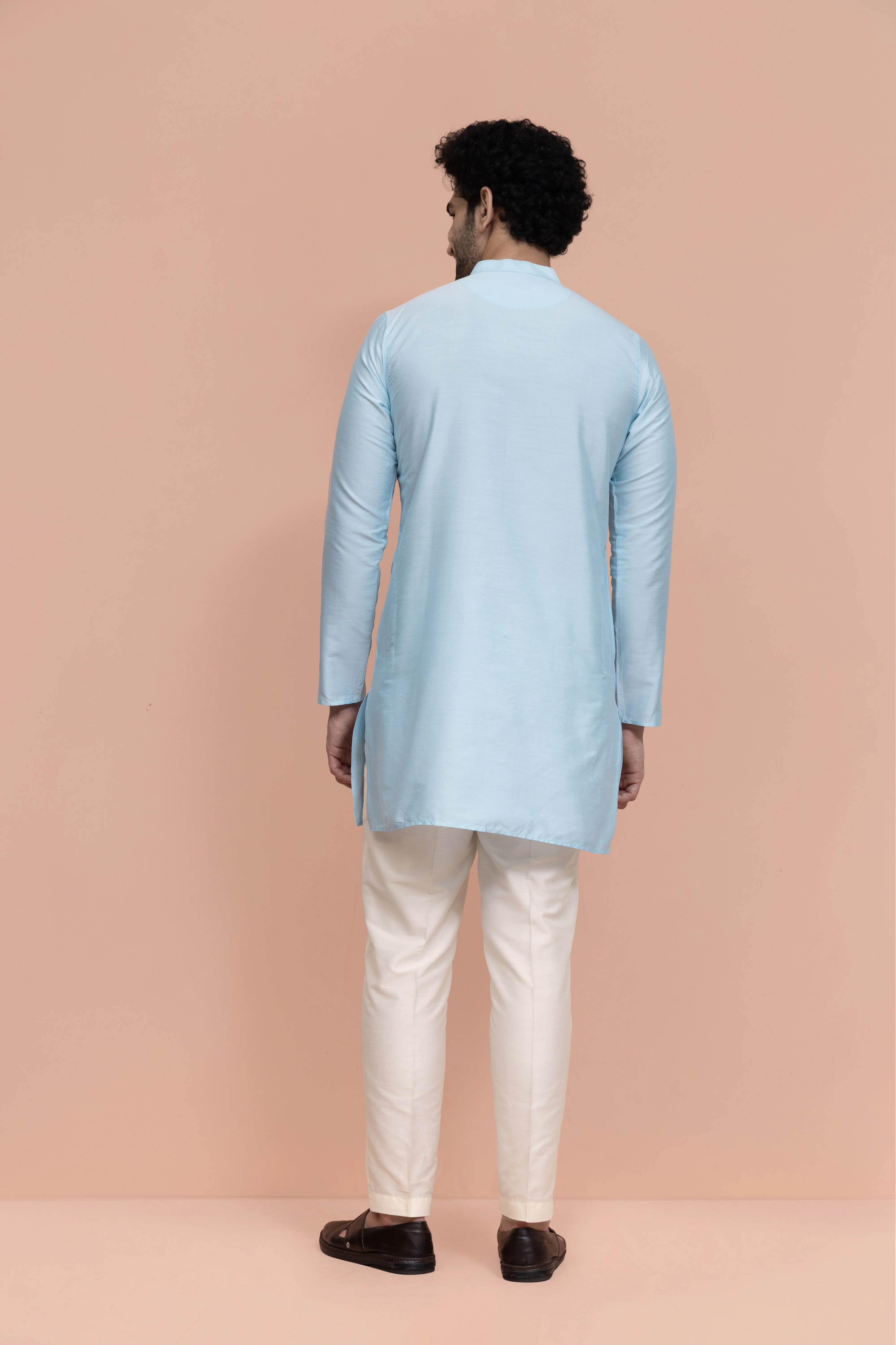 Men Blue Solid Kurta - Image 6