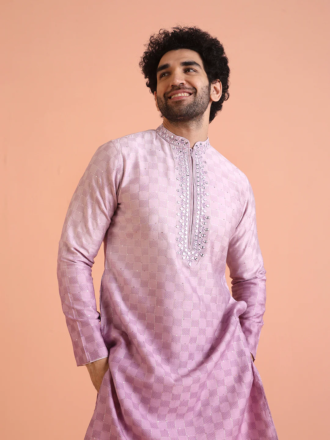 Men Ombre Embellished Mirror Work Kurta - Image 6