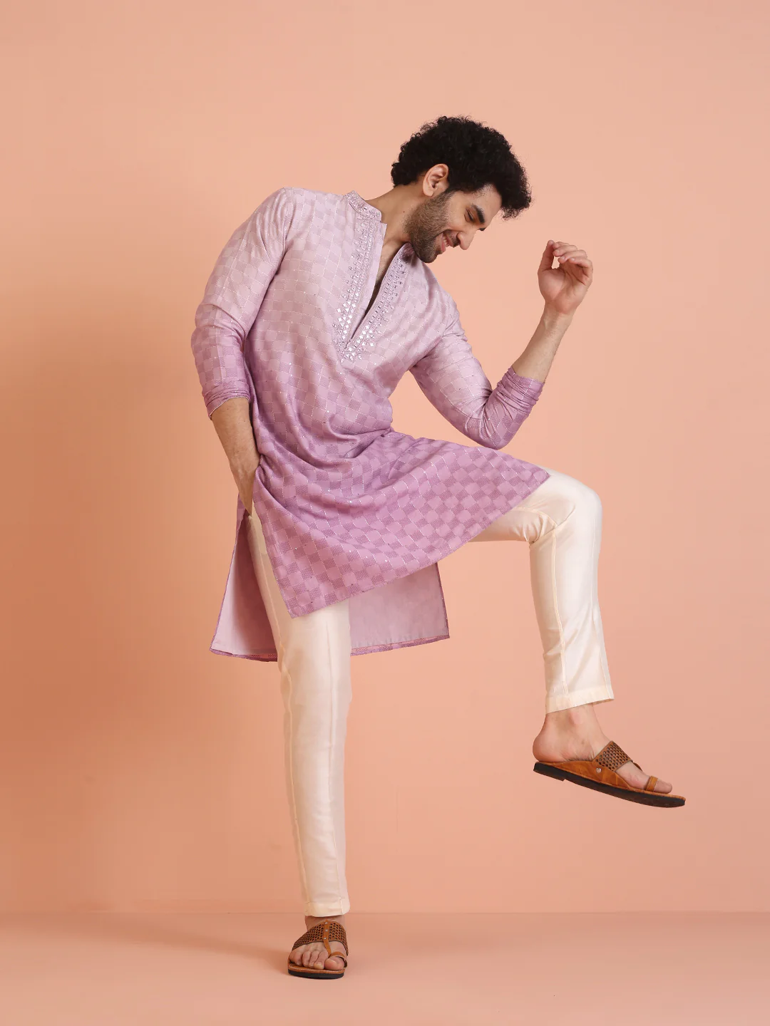 Men Ombre Embellished Mirror Work Kurta - Image 7