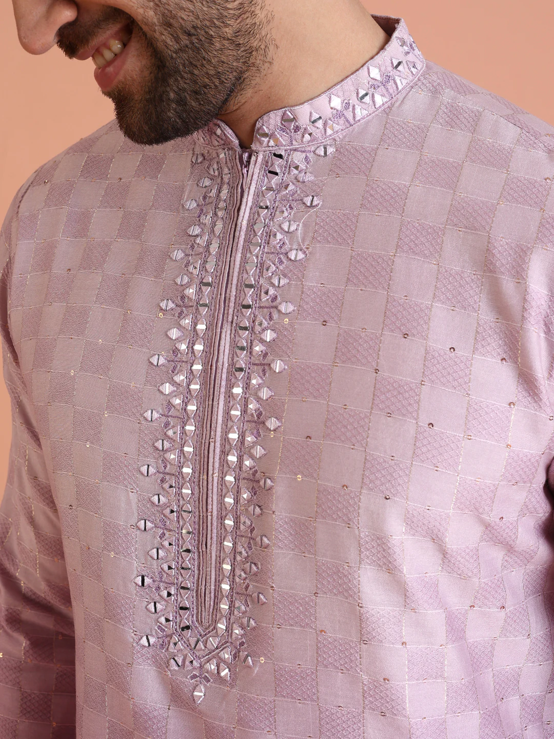 Men Ombre Embellished Mirror Work Kurta Trouser Set - Image 5