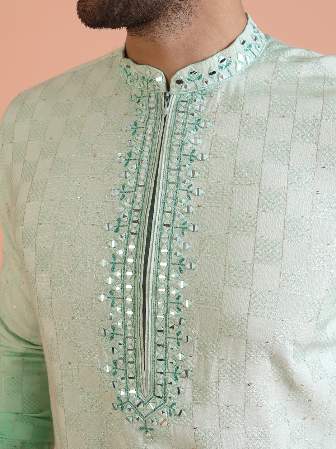 Men Ombre Embellished Mirror Work Kurta - Image 5