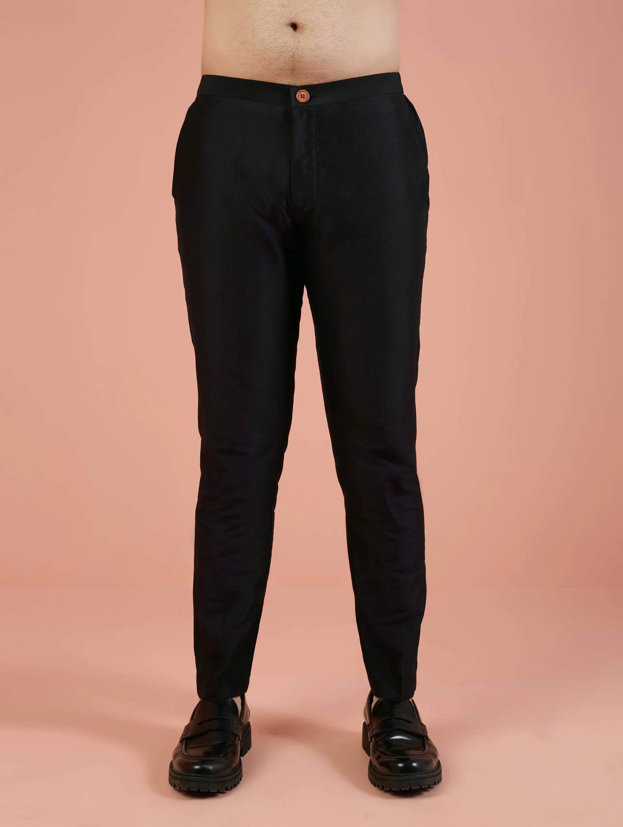 Men Black Self Design Woven Design Kurta Trouser Set - Image 6