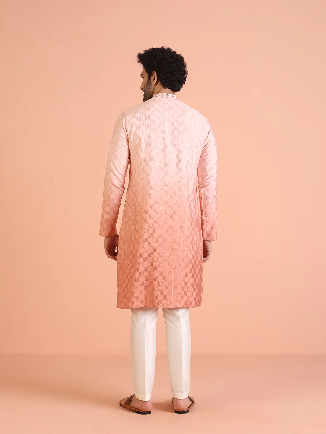 Men Ombre Embellished Mirror Work Kurta Trouser Set - Image 4