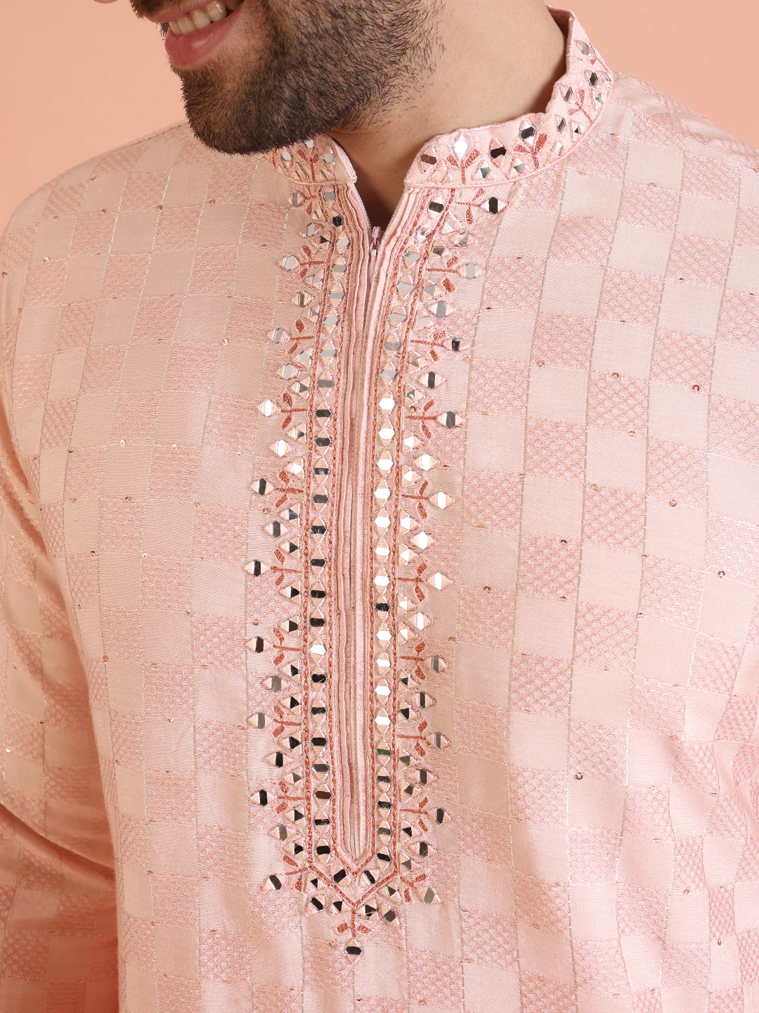 Men Ombre Embellished Mirror Work Kurta Trouser Set - Image 5