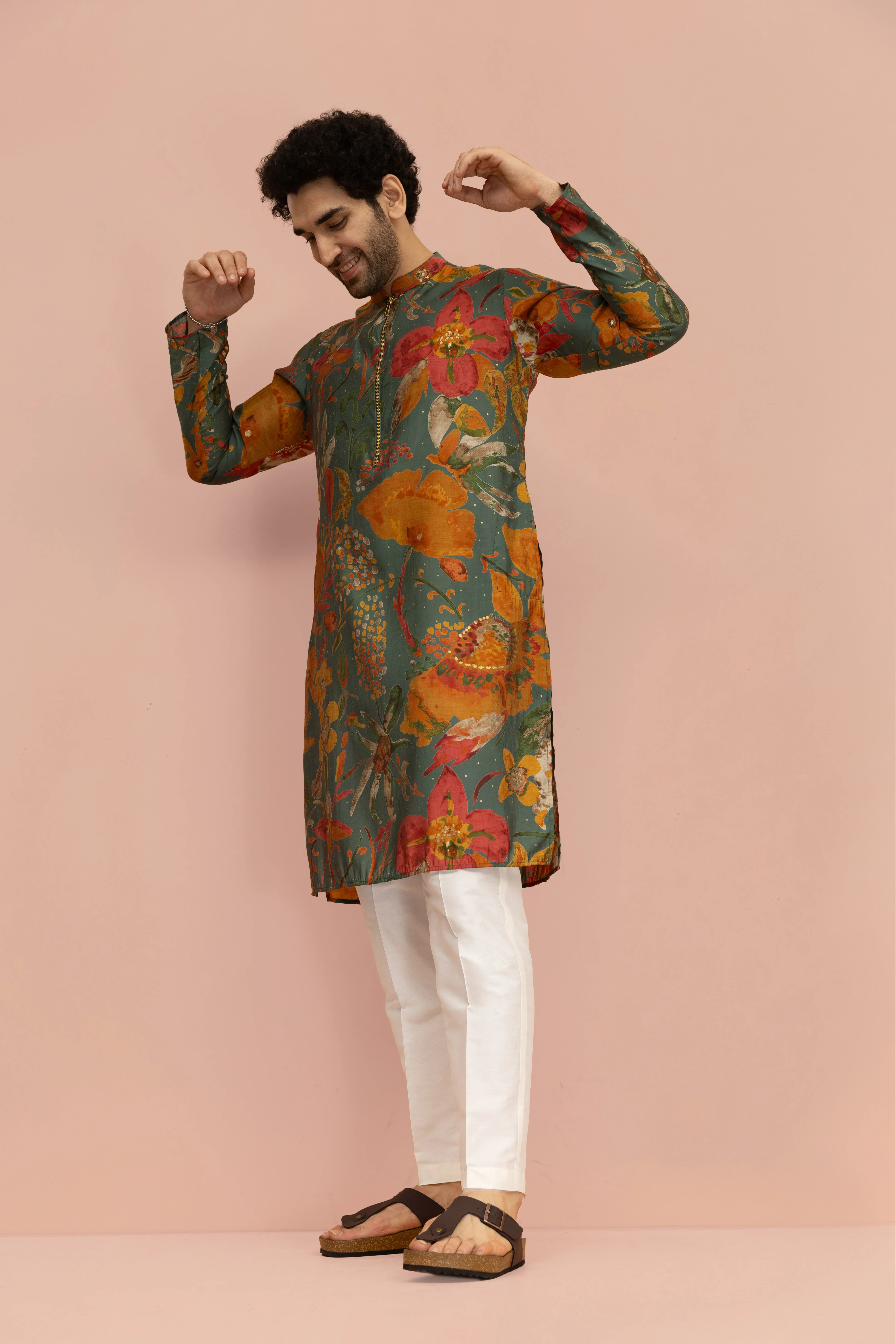 Men Multi Abstract Fluid Print Kurta - Image 2