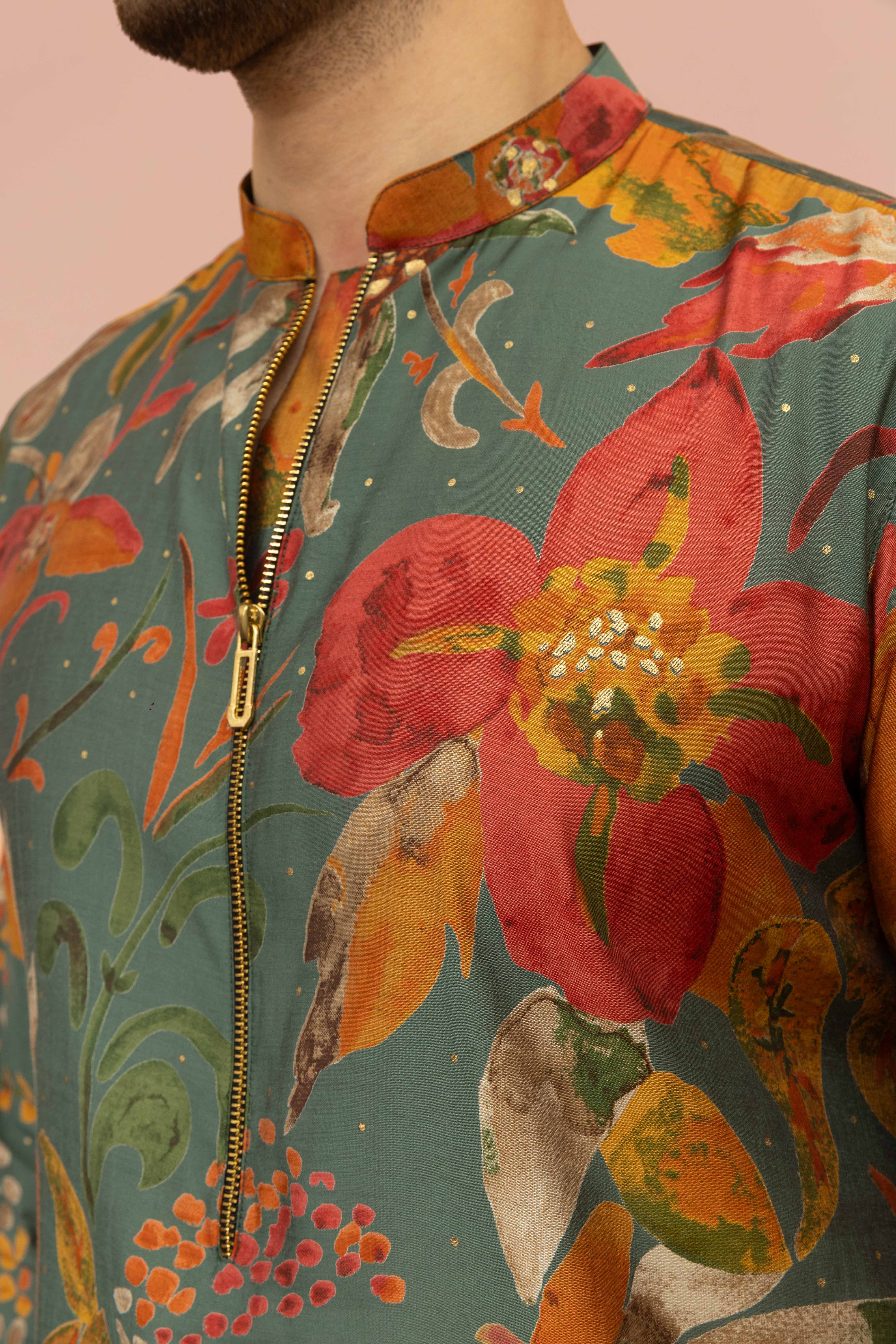 Men Multi Abstract Fluid Print Kurta - Image 5