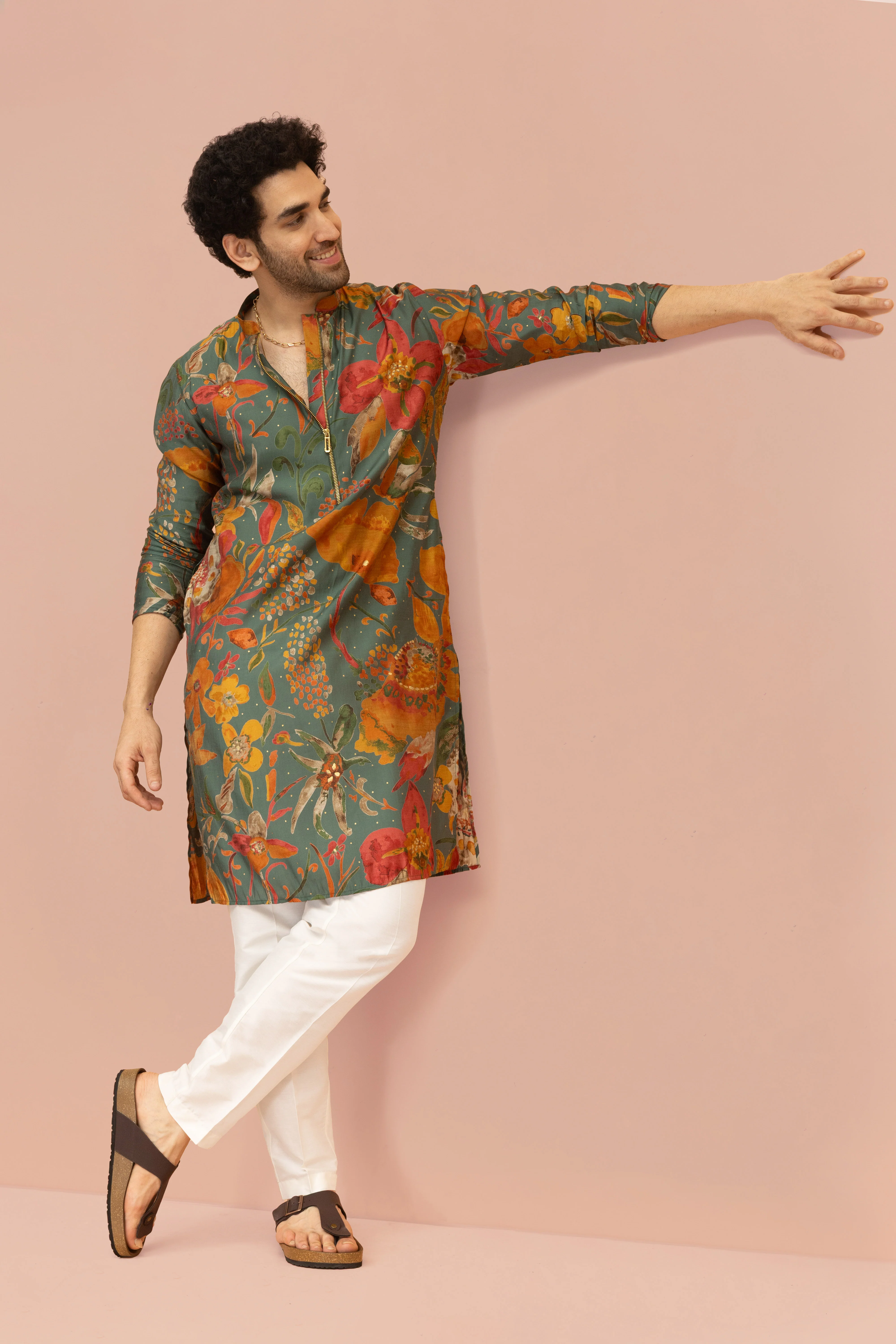 Men Multi Abstract Fluid Print Kurta - Image 6