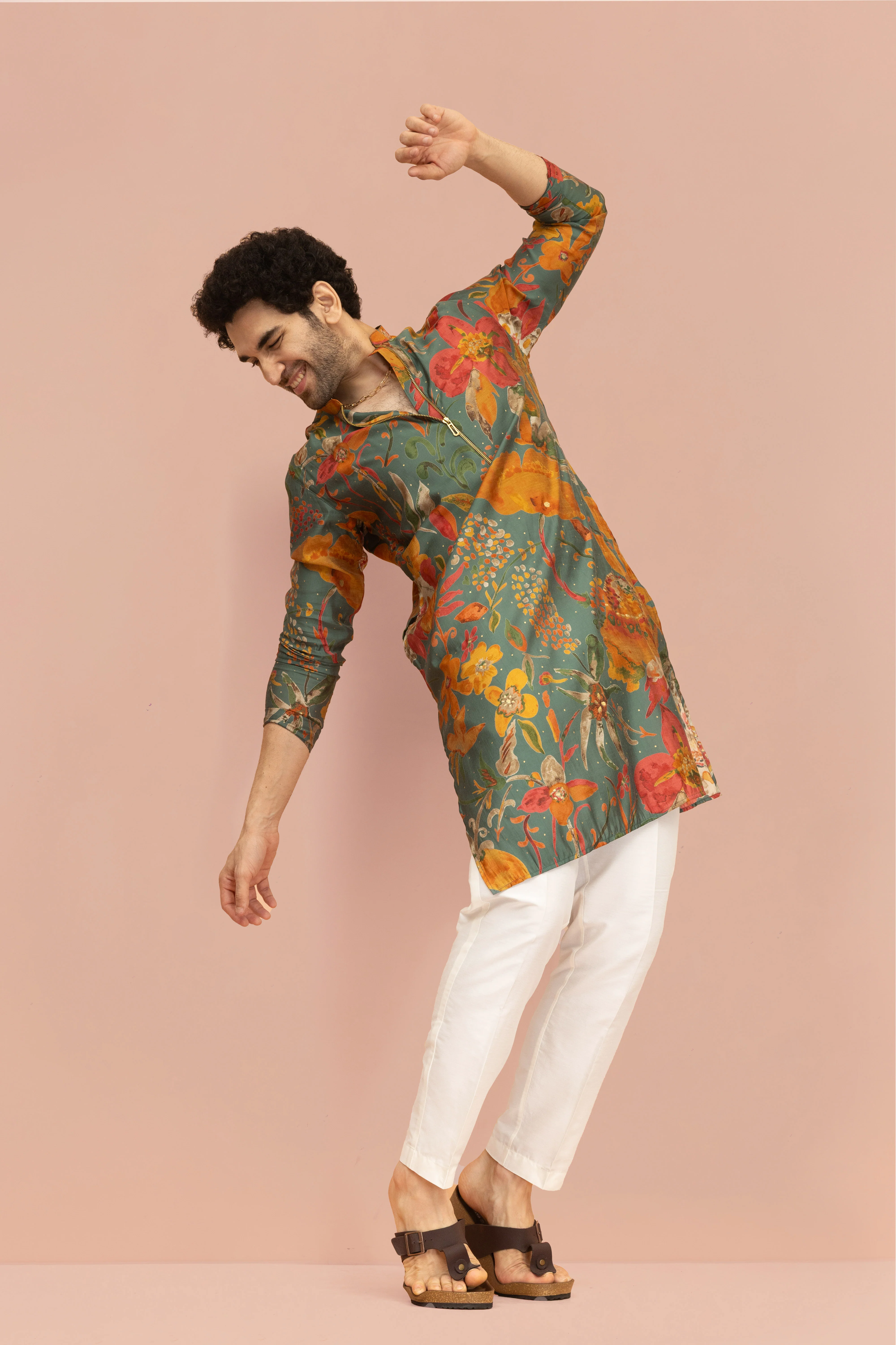 Men Multi Abstract Fluid Print Kurta - Image 7
