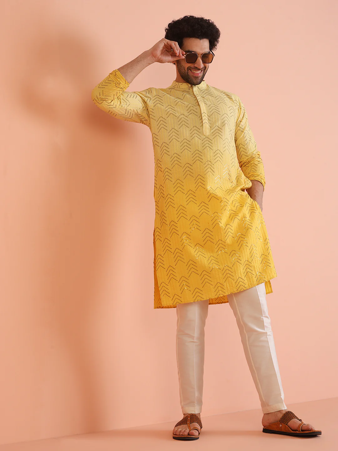 Men Ombre Embellished Sequinned Kurta Trouser Set