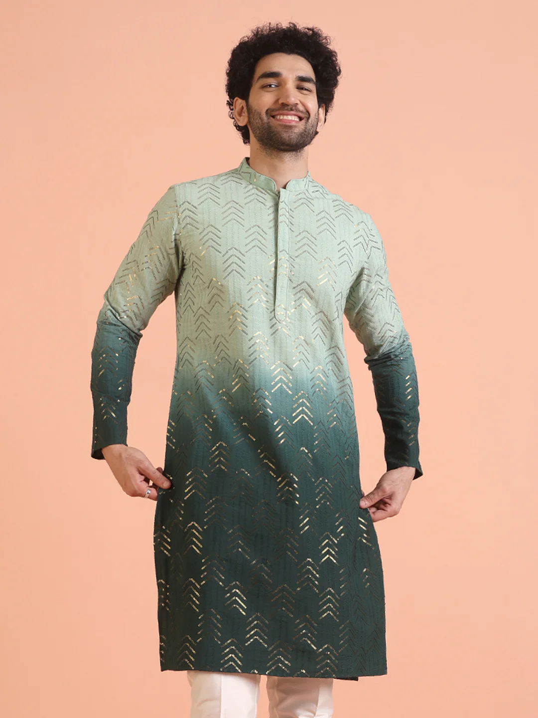 Men Ombre Embellished Sequinned Kurta