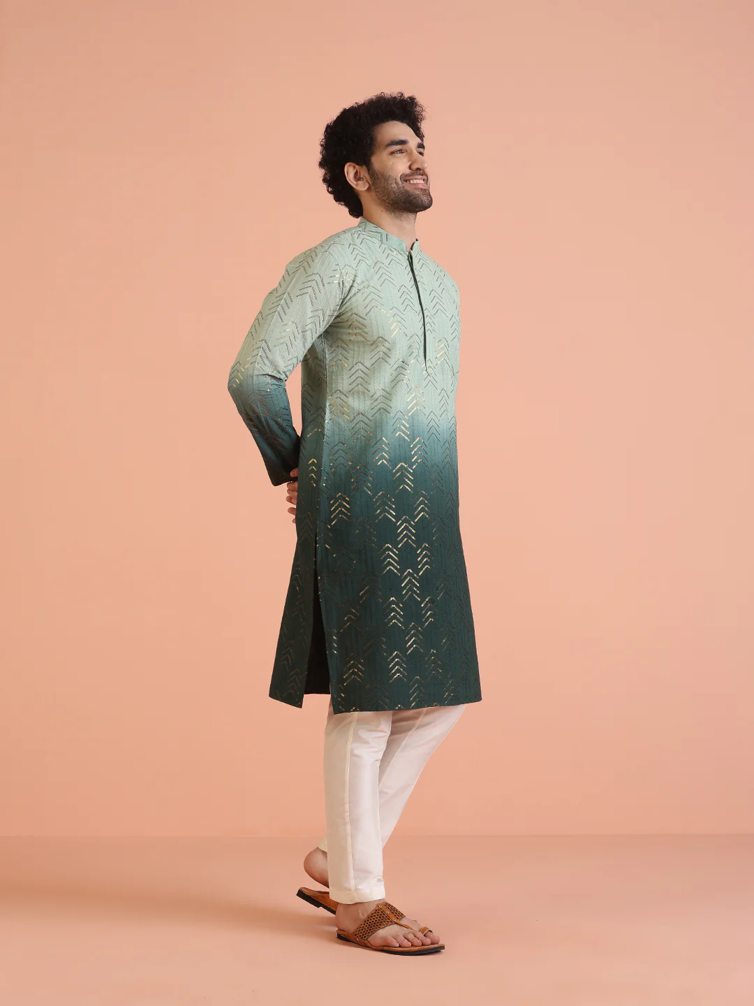 Men Ombre Embellished Sequinned Kurta - Image 2