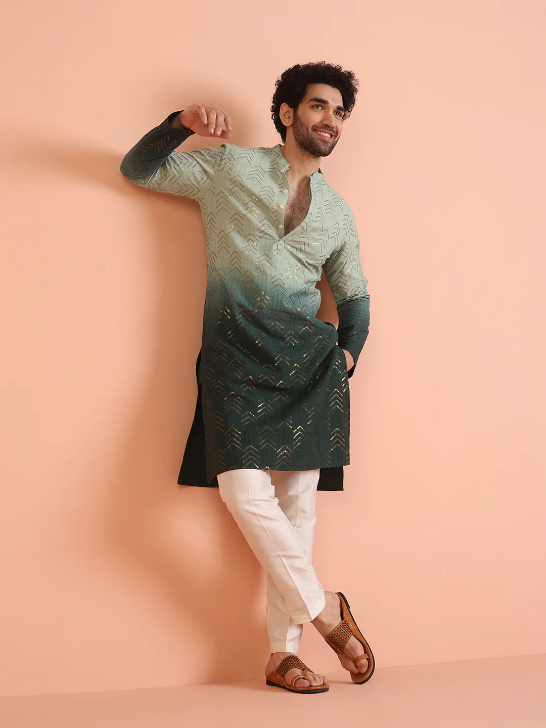Men Ombre Embellished Sequinned Kurta - Image 7