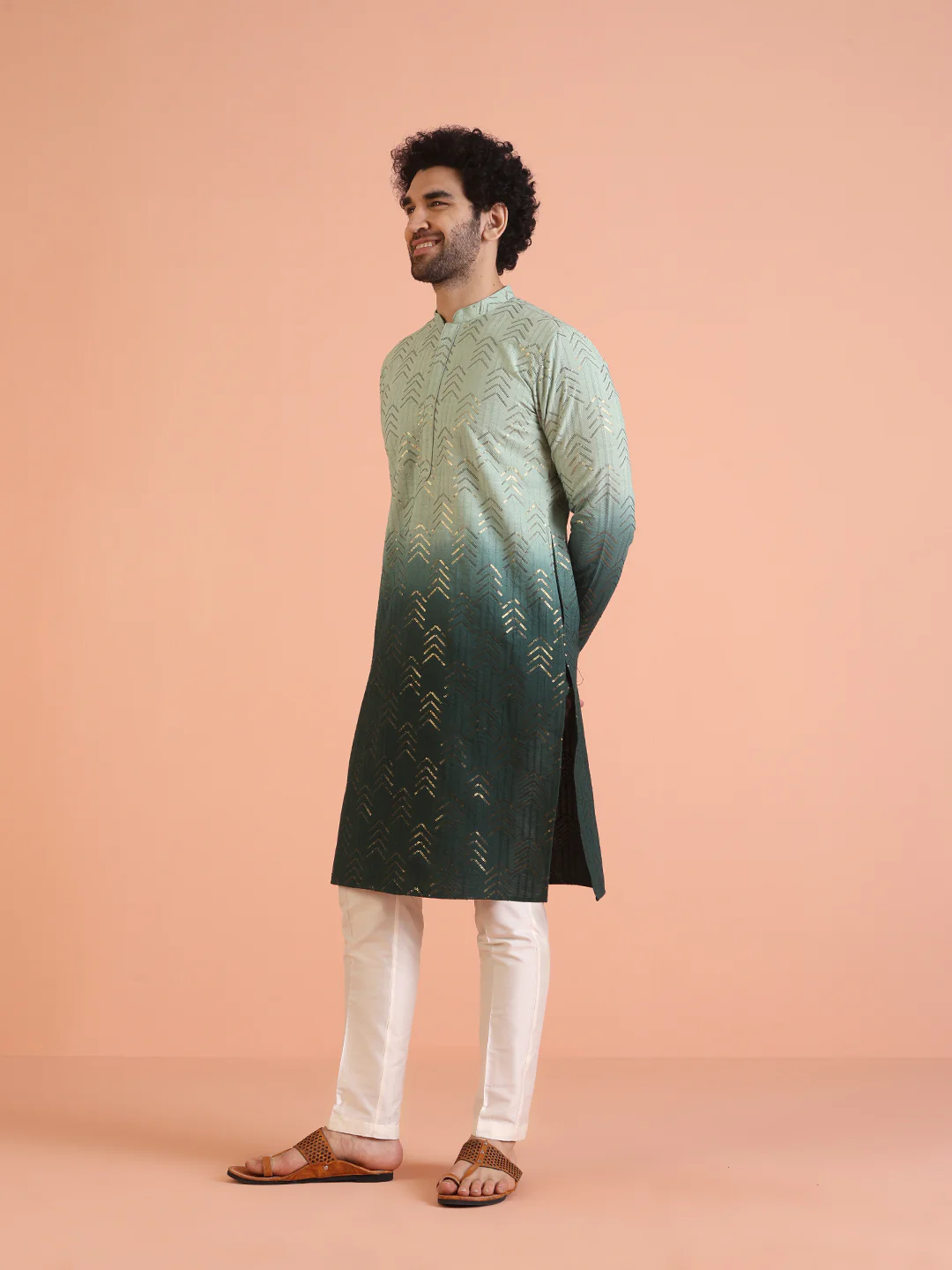 Men Ombre Embellished Sequinned Kurta Trouser Set - Image 3