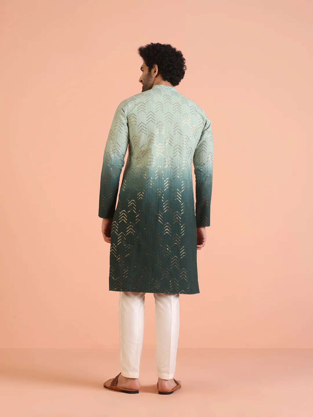 Men Ombre Embellished Sequinned Kurta Trouser Set - Image 4