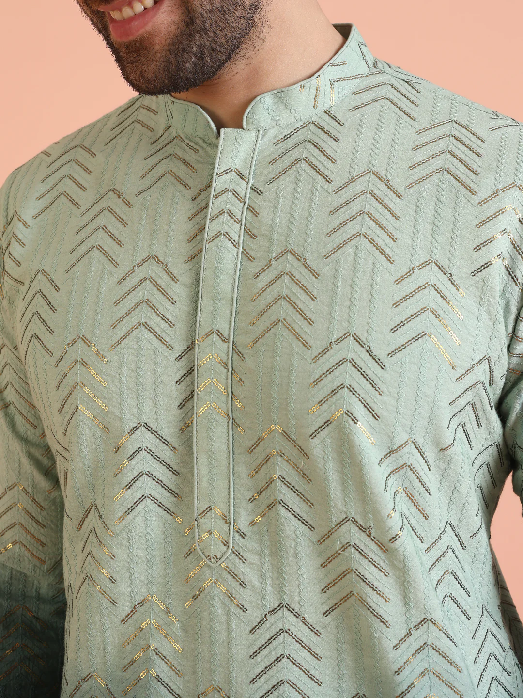Men Ombre Embellished Sequinned Kurta Trouser Set - Image 5