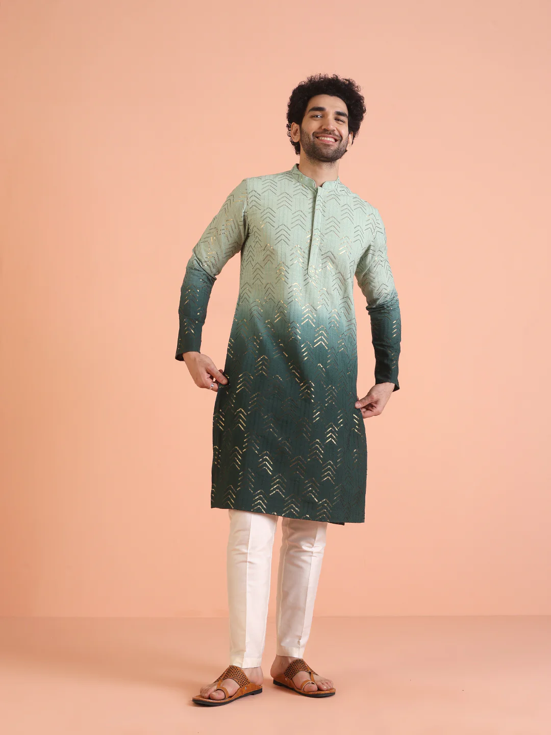 Men Ombre Embellished Sequinned Kurta Trouser Set - Image 8