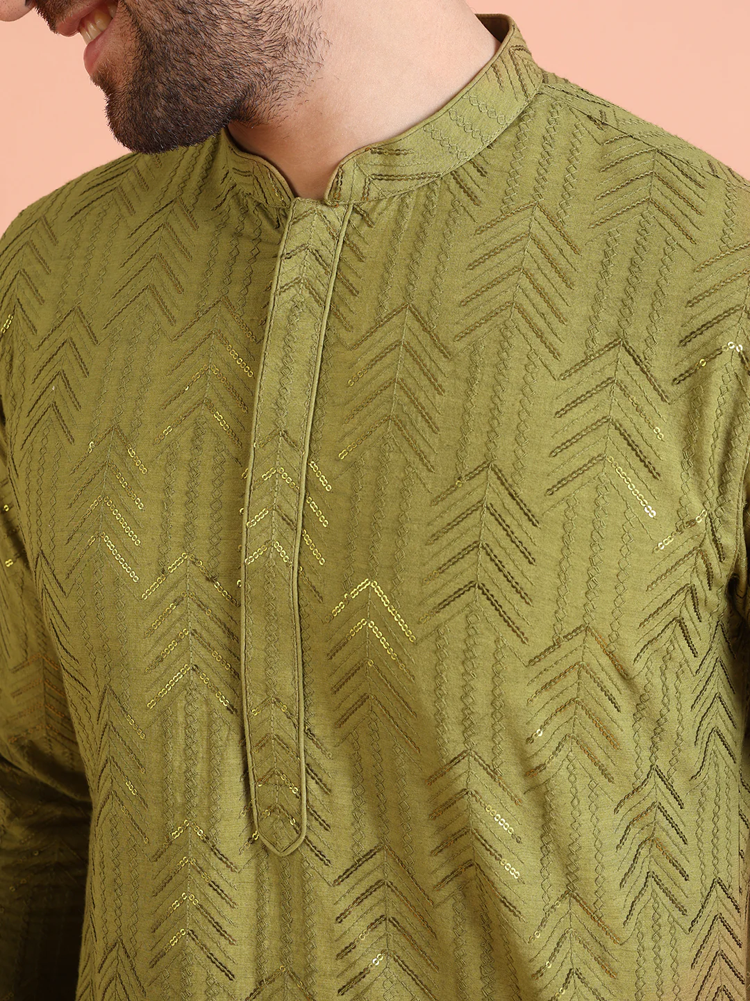 Men Ombre Embellished Sequinned Kurta Trouser Set - Image 5