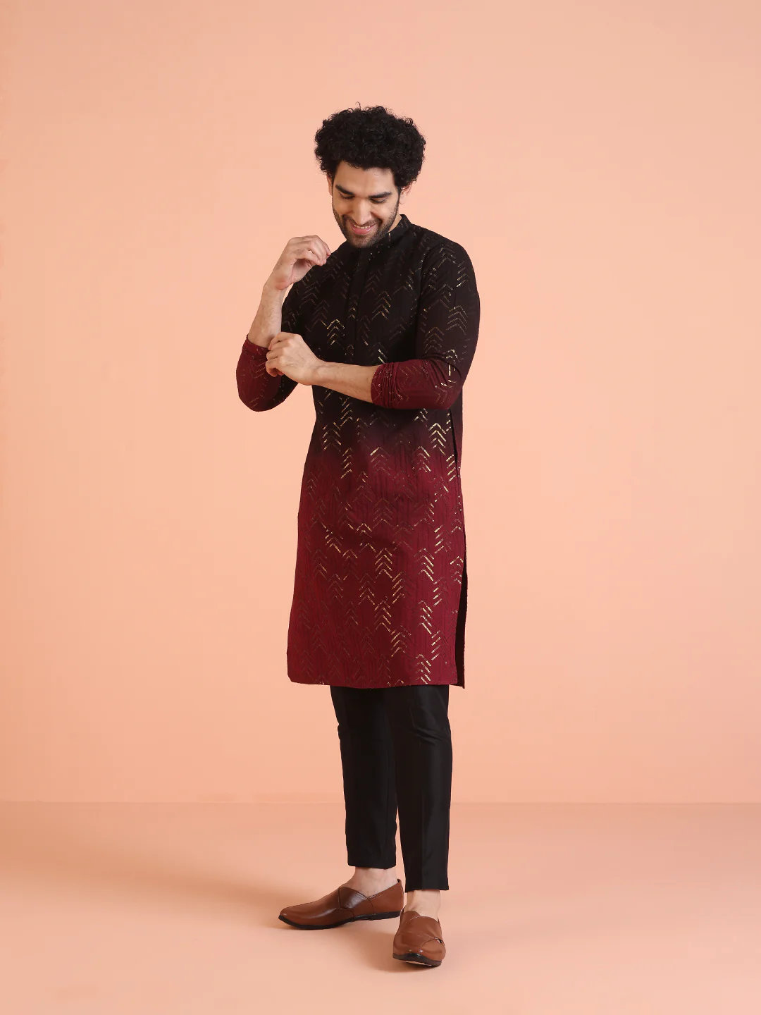 Men Ombre Embellished Sequinned Kurta - Image 3
