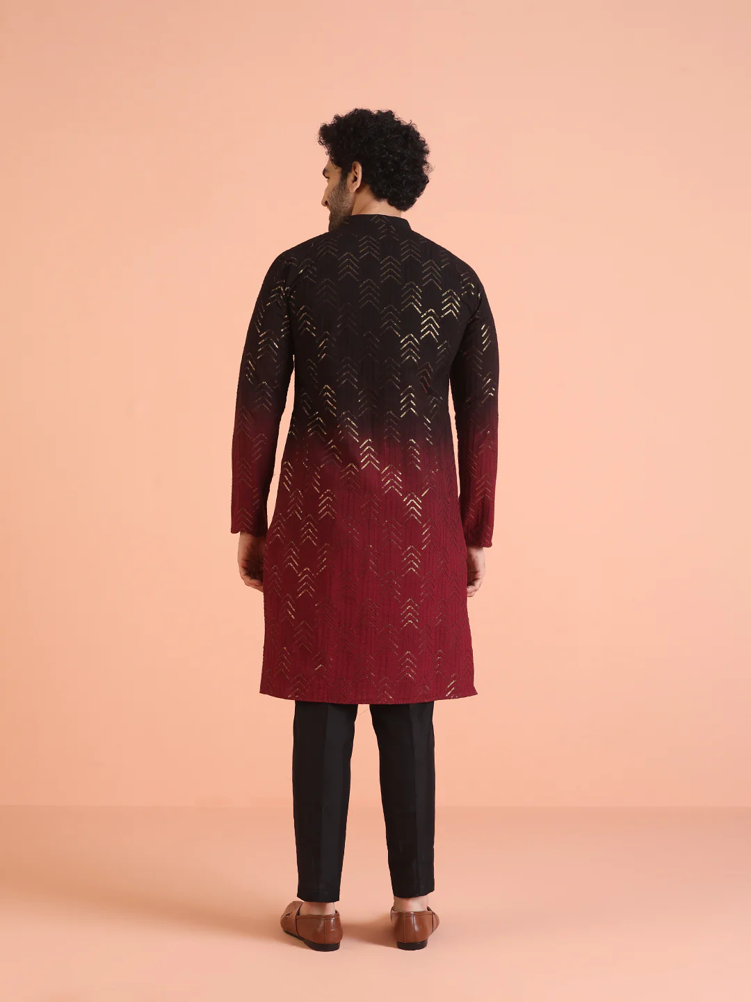 Men Ombre Embellished Sequinned Kurta - Image 4