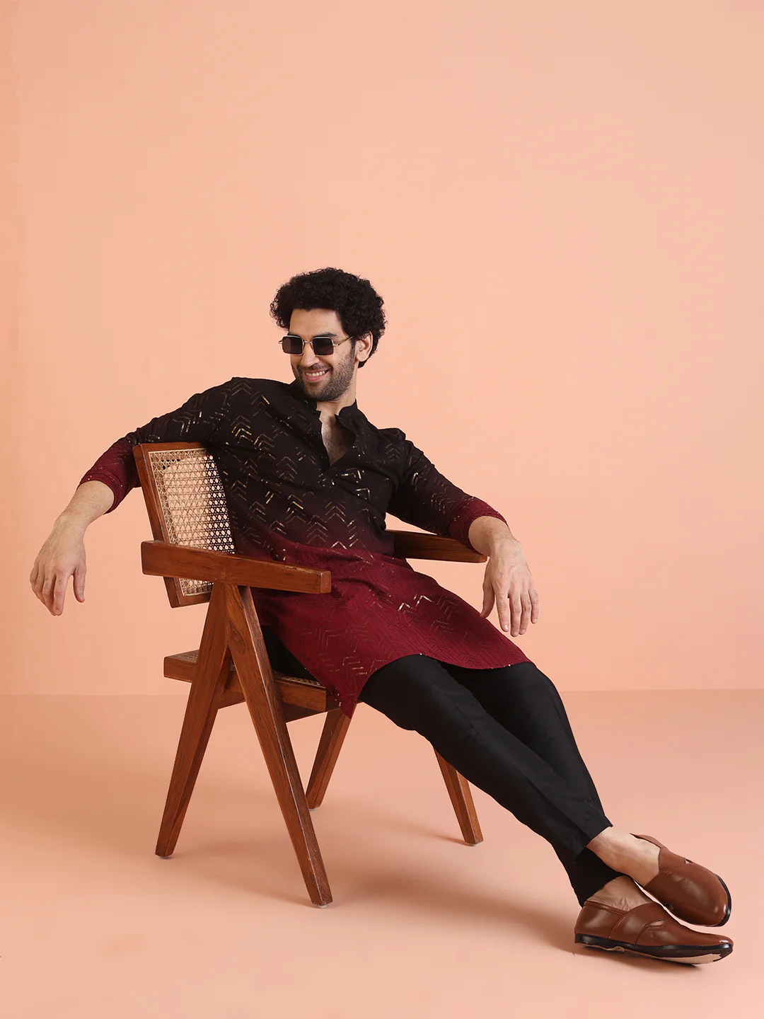 Men Ombre Embellished Sequinned Kurta Trouser Set