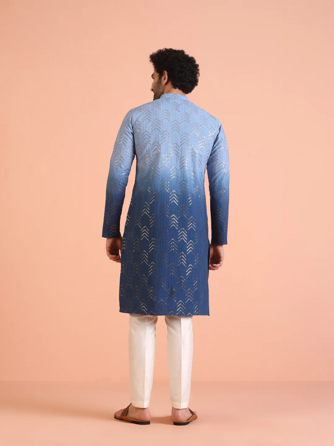 Blue Ombre Foil Printed Kurta - Image 4
