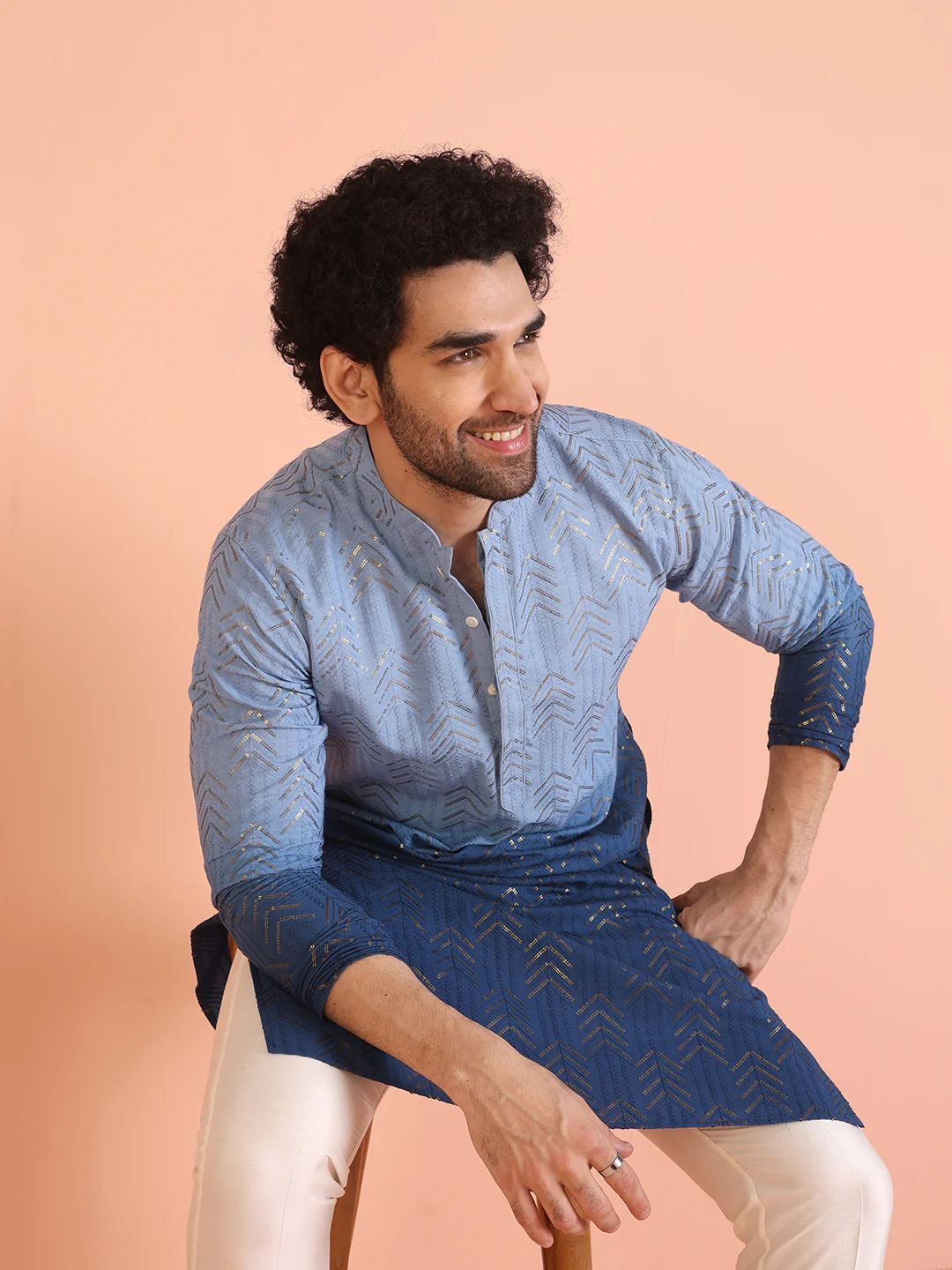 Men Ombre Embellished Sequinned Kurta Trouser Set - Image 7