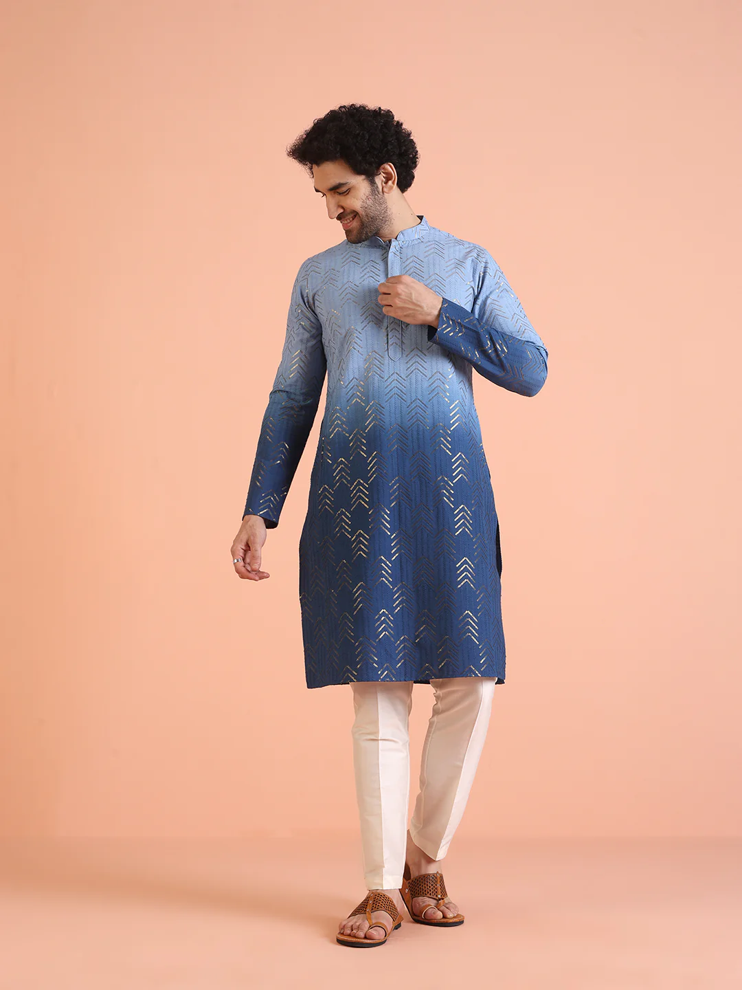 Men Ombre Embellished Sequinned Kurta Trouser Set - Image 8