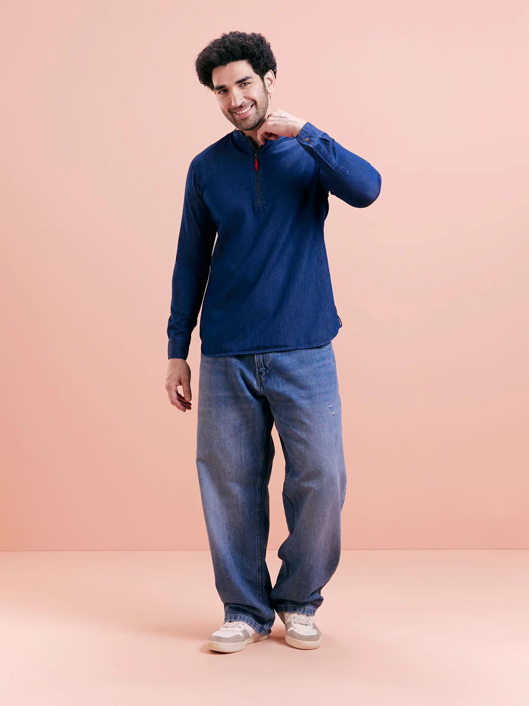 Blue Denim Zipper Short Kurta - Image 8