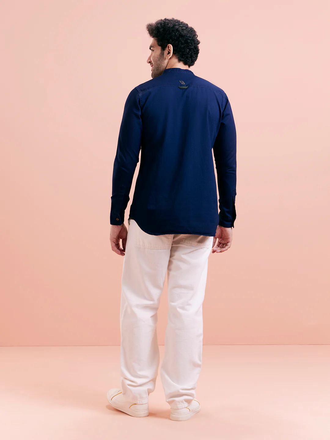 Navy Blue Denim Solid Short Kurta - Image 4