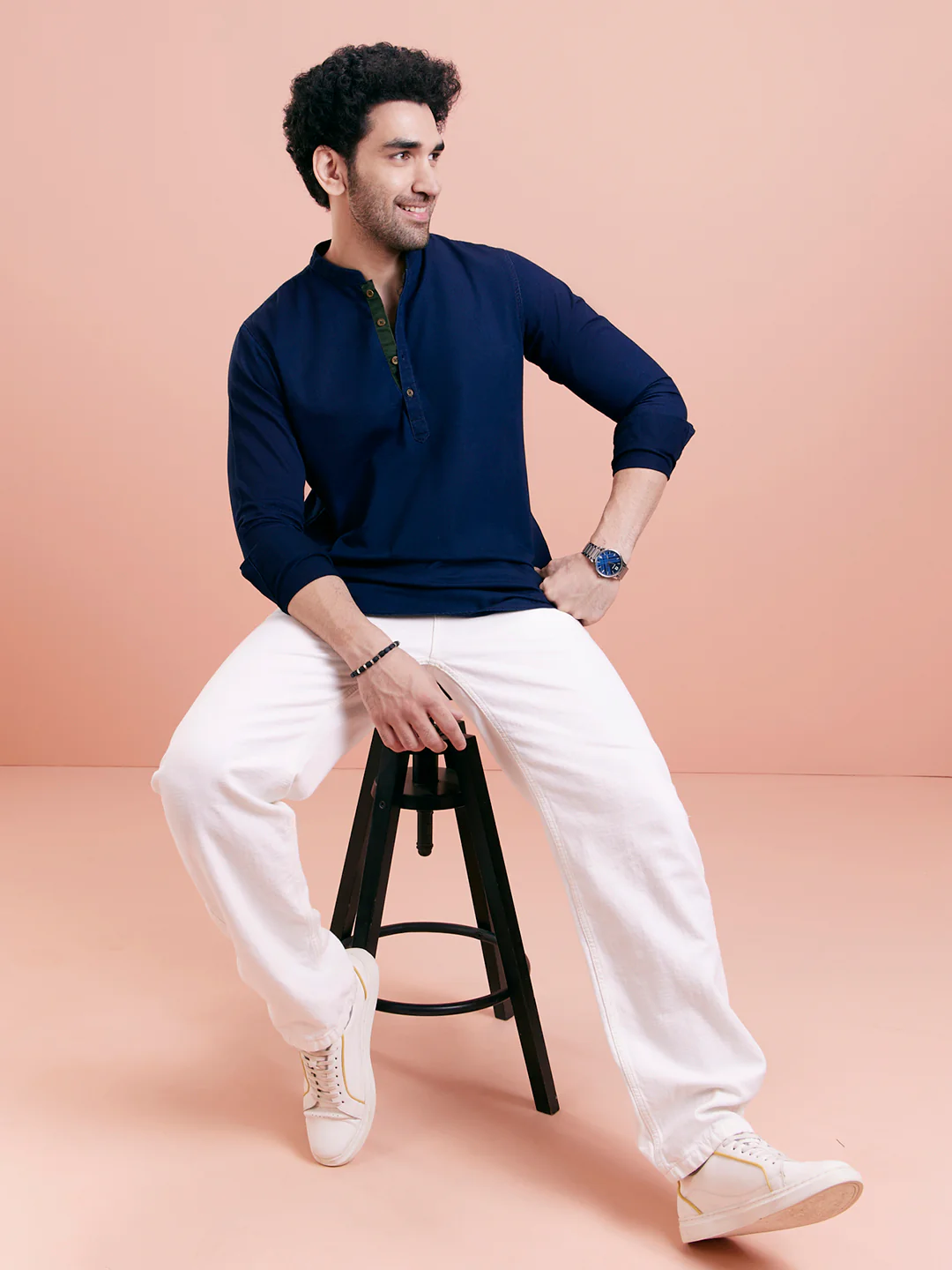 Navy Blue Denim Solid Short Kurta - Image 7